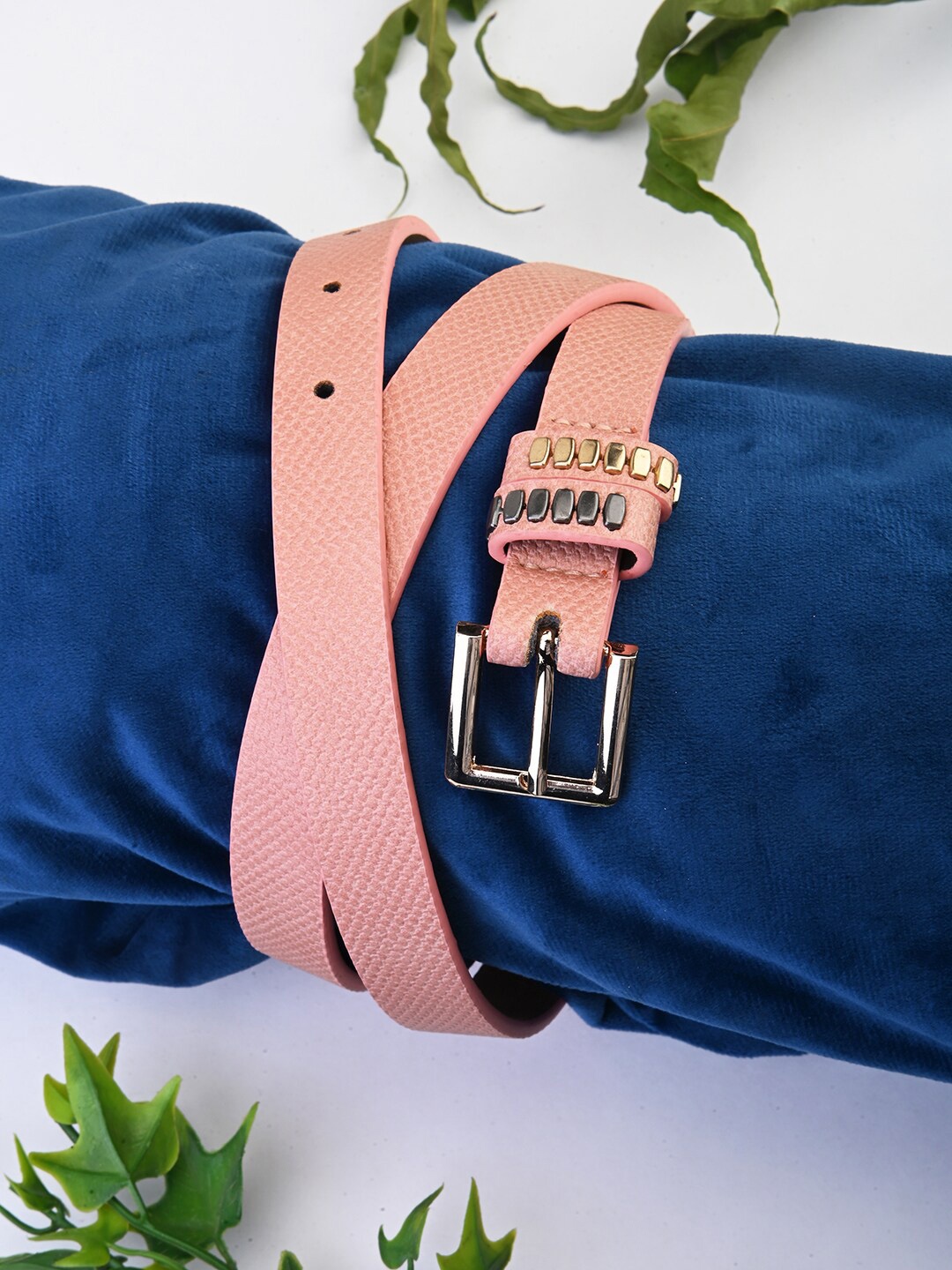 

BuckleUp Women Textured Slim Belt, Pink