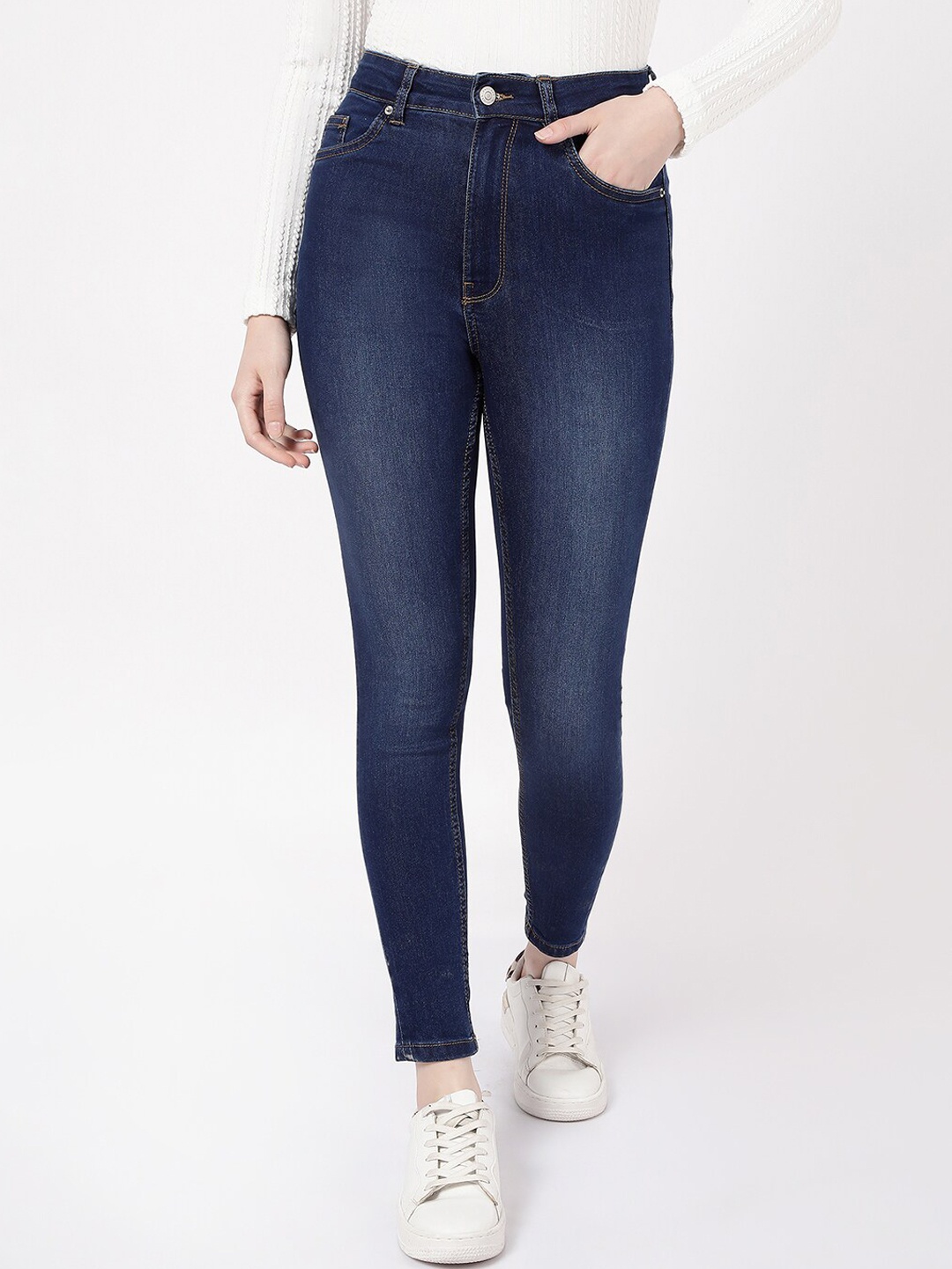 

R&B Women Clean Look Skinny Fit High-Rise Cotton Jeans, Blue