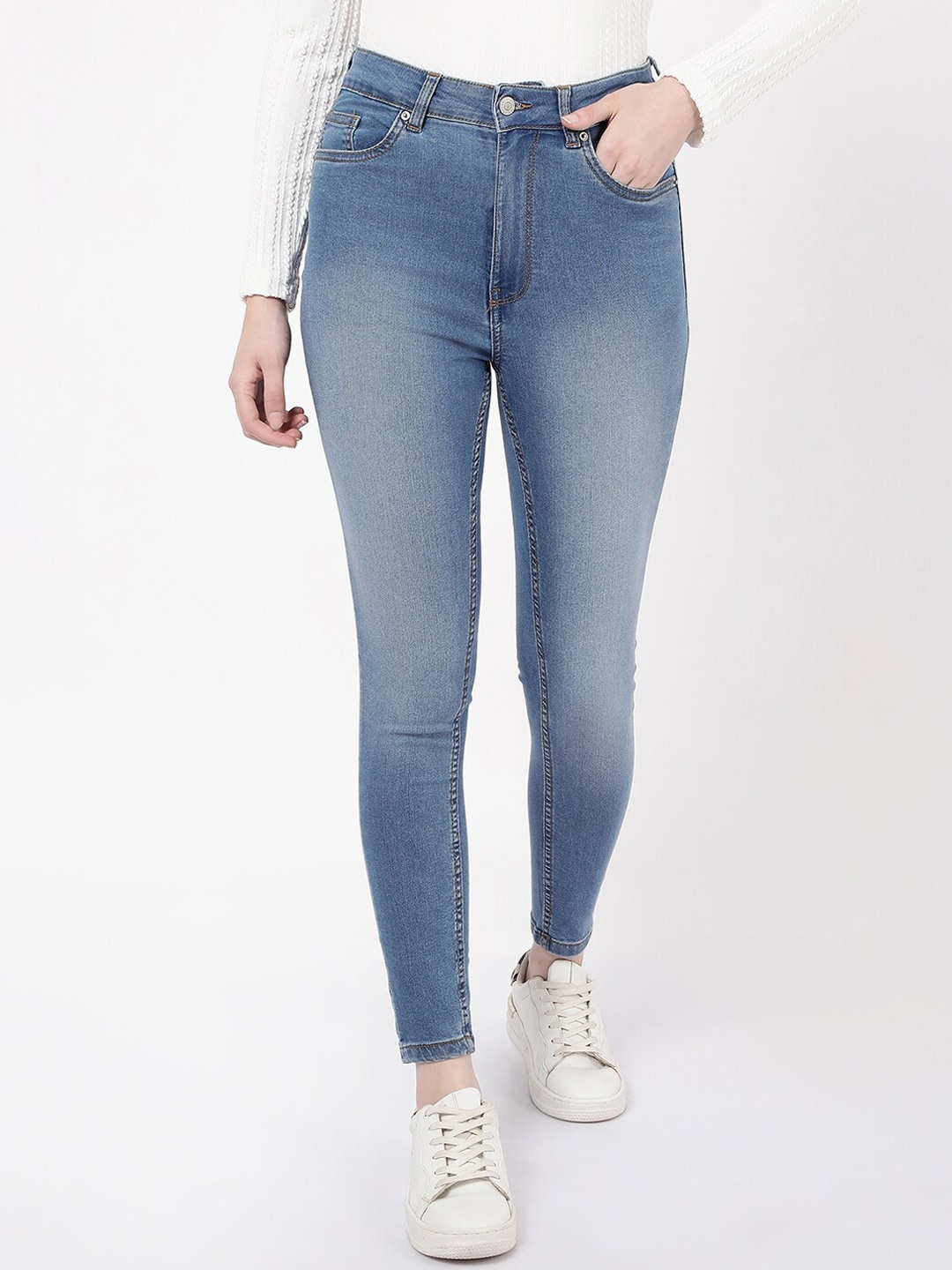 

R&B Women Skinny Fit High-Rise Cotton Jeans, Blue