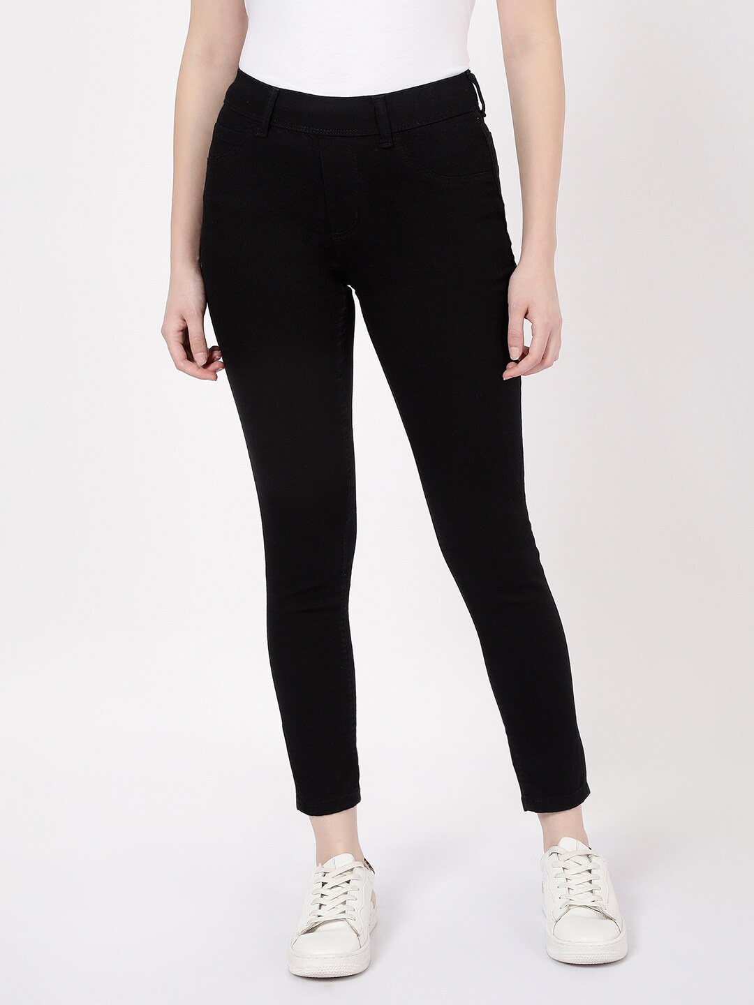 

R&B Women Skinny Fit Mid-Rise Cotton Jeggings, Black