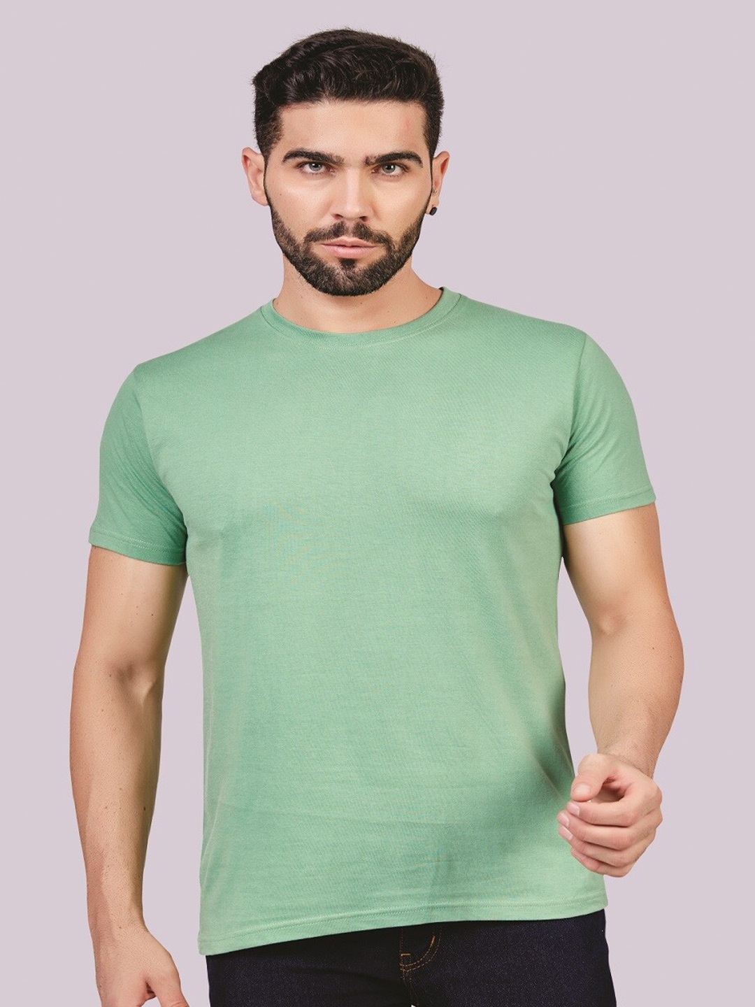 

ecott Round Neck Bio Finish Cotton T-shirt, Green