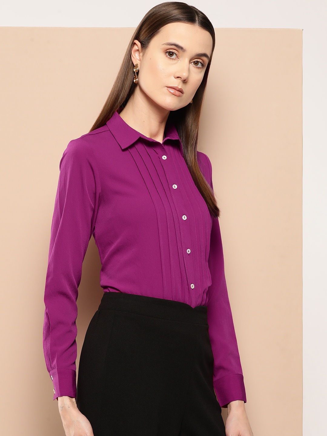 

INVICTUS Pin Tucks Crepe Semiformal Shirt, Purple