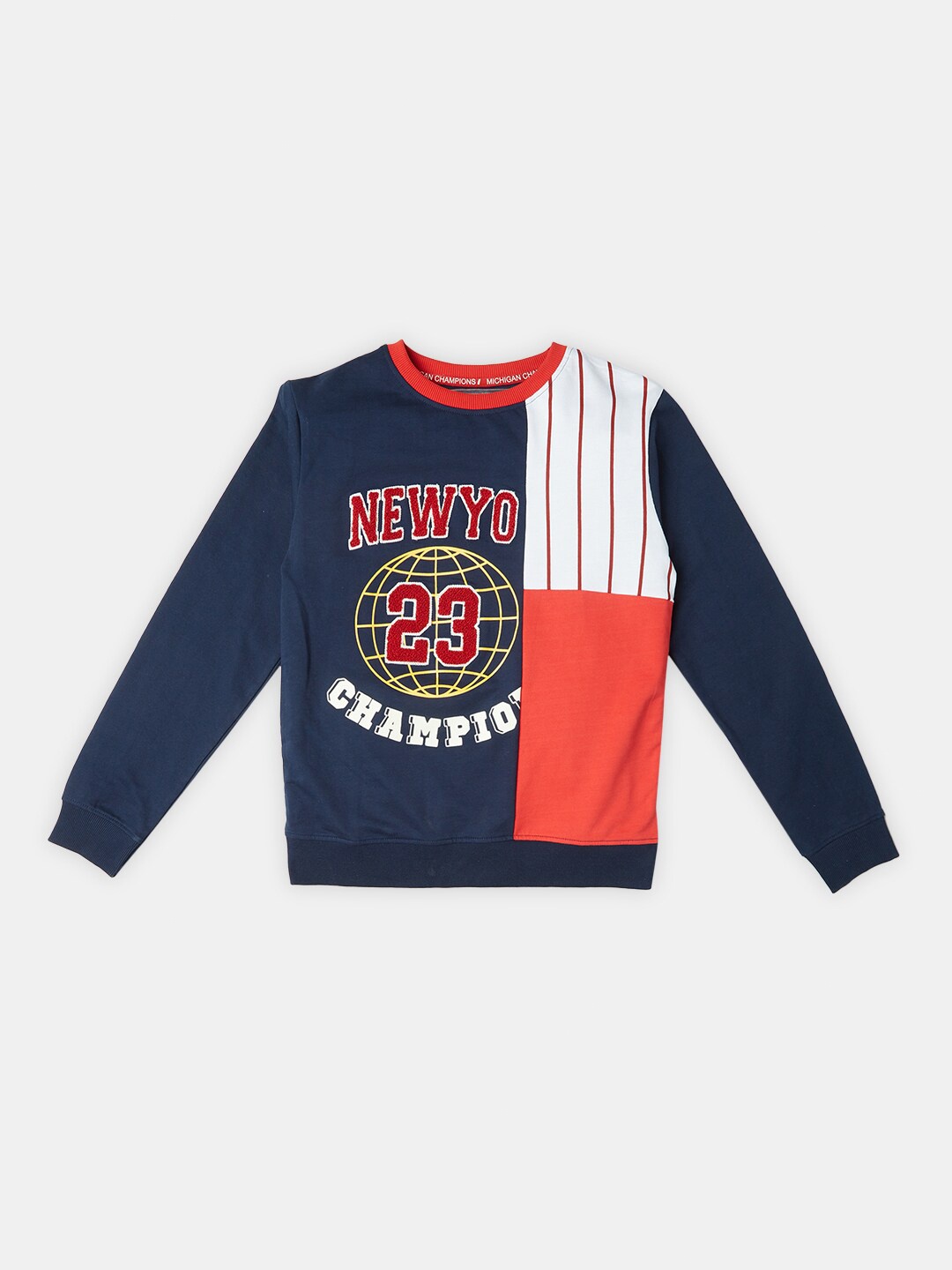 

R&B Boys Colourblocked Cotton Pullover Sweatshirt, Blue