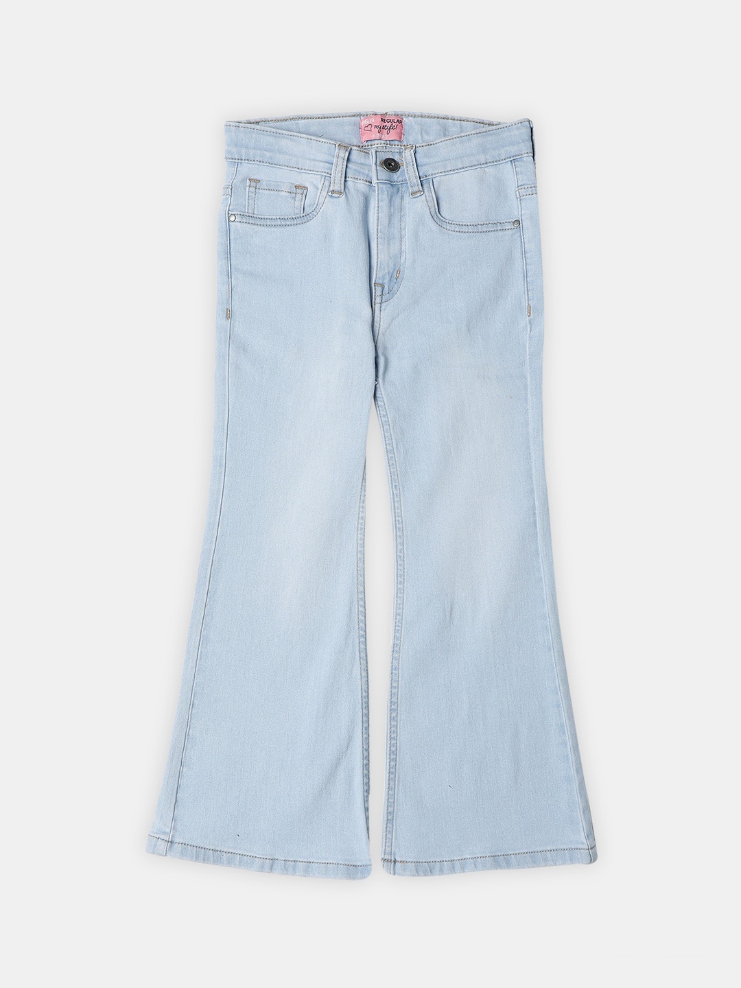 

R&B Girls Flared Mid-Rise Cotton Jeans, Blue