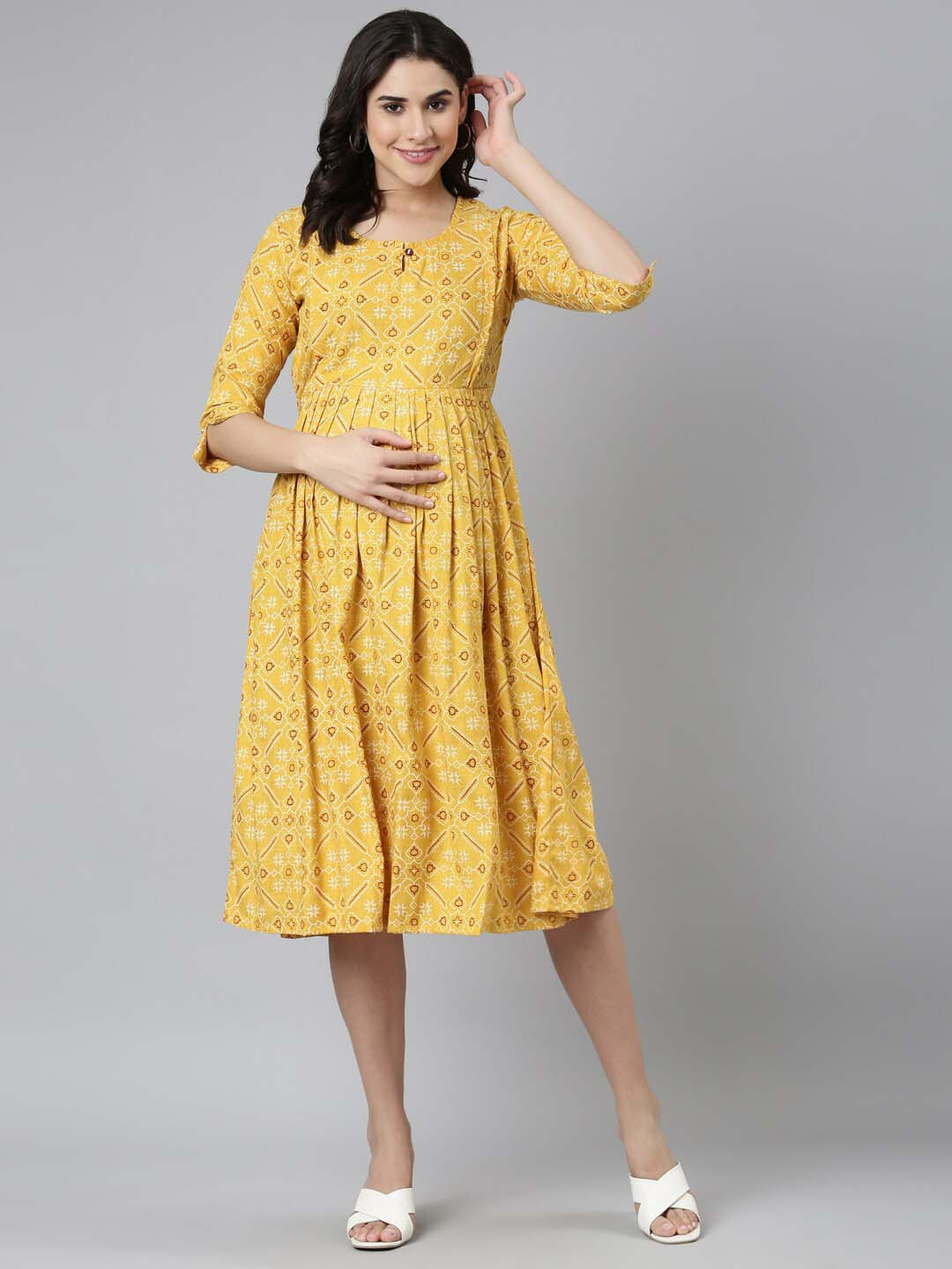 

GOLDSTROMS Printed Maternity Fit & Flare Dress, Mustard