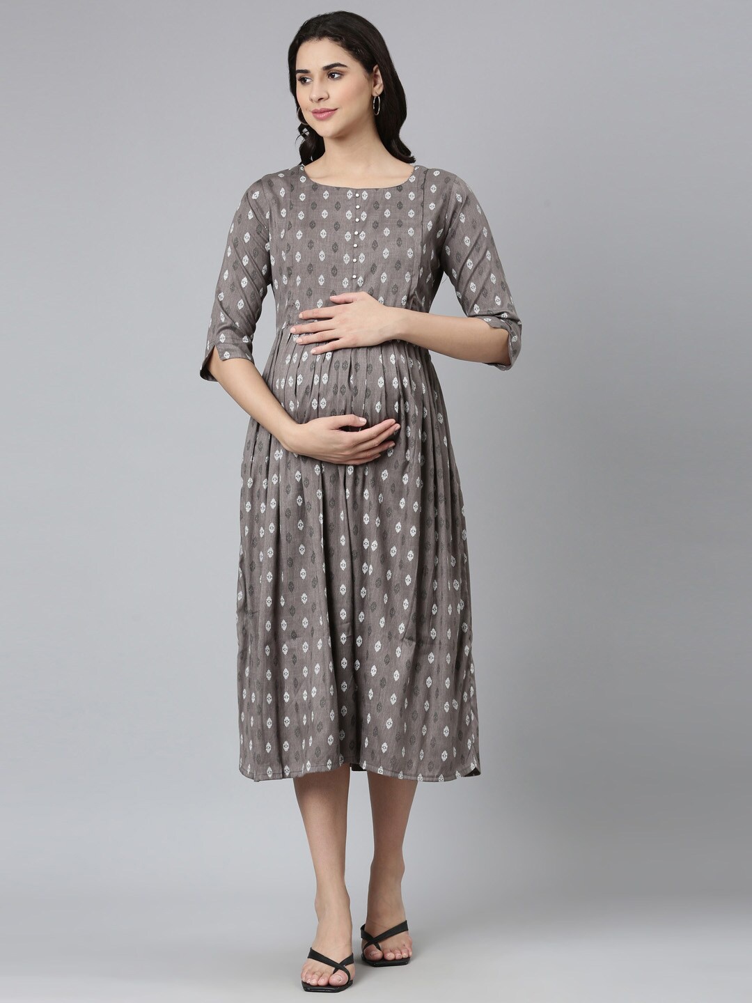 

GOLDSTROMS Ethnic Motifs Printed Maternity Empire Ethnic Dress, Grey