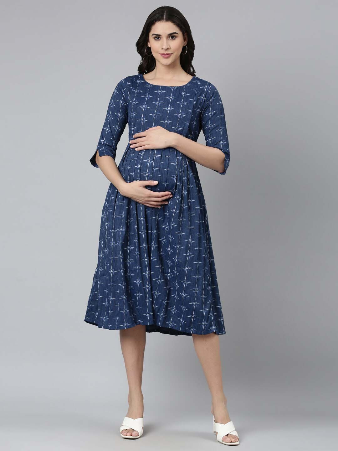 

GOLDSTROMS Abstract Printed Maternity Fit & Flare Ethnic Dress, Blue