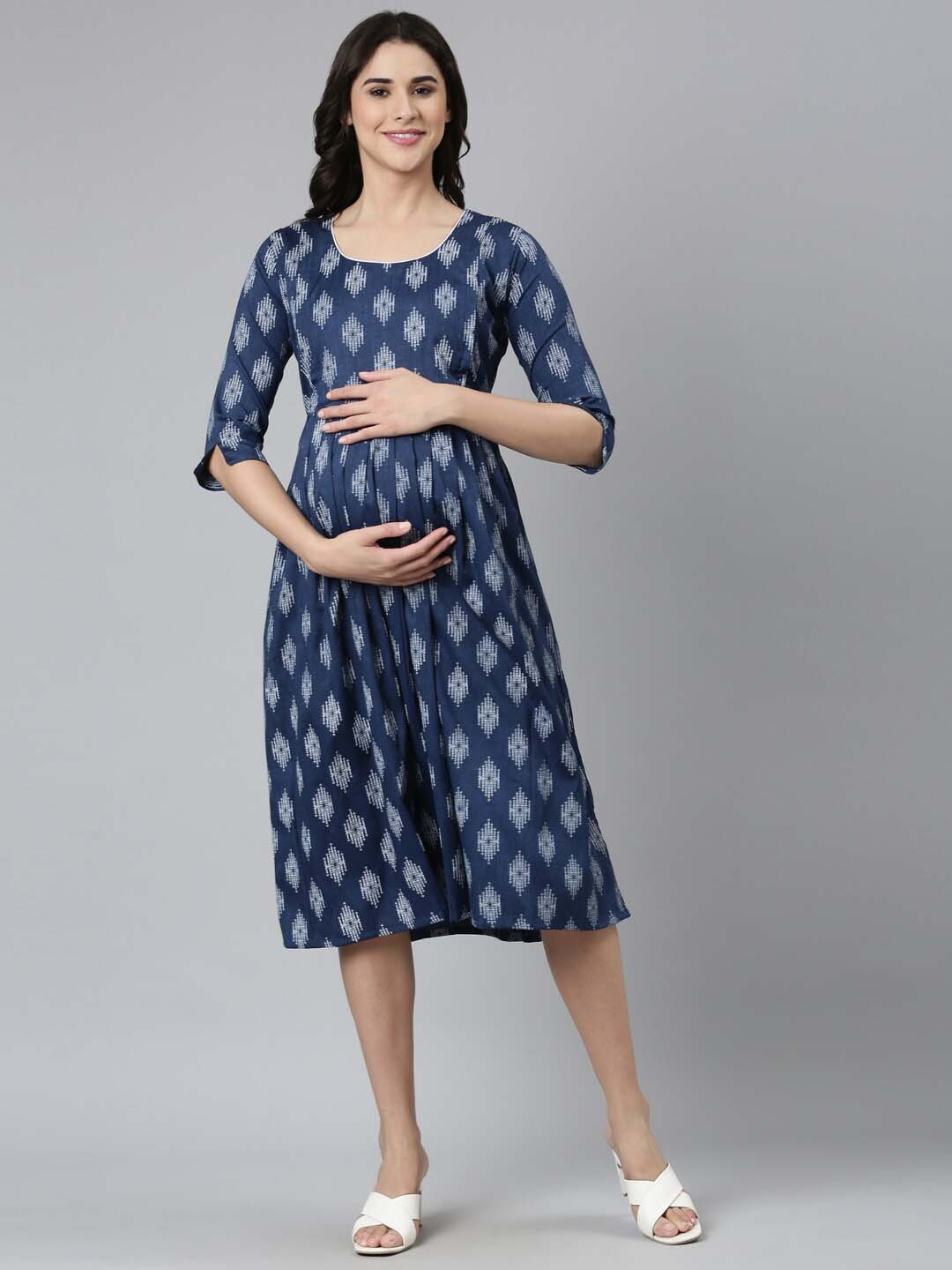 

GOLDSTROMS Ethnic Motifs Printed Maternity Fit & Flare Ethnic Dress, Blue