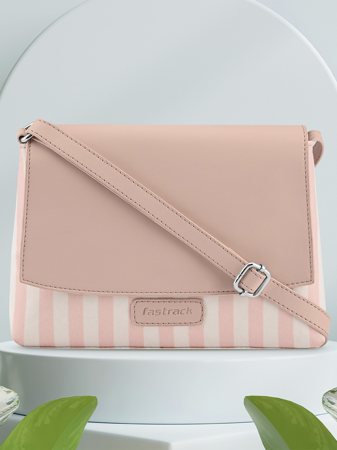 

Fastrack Striped Structured Sling Bag, Pink