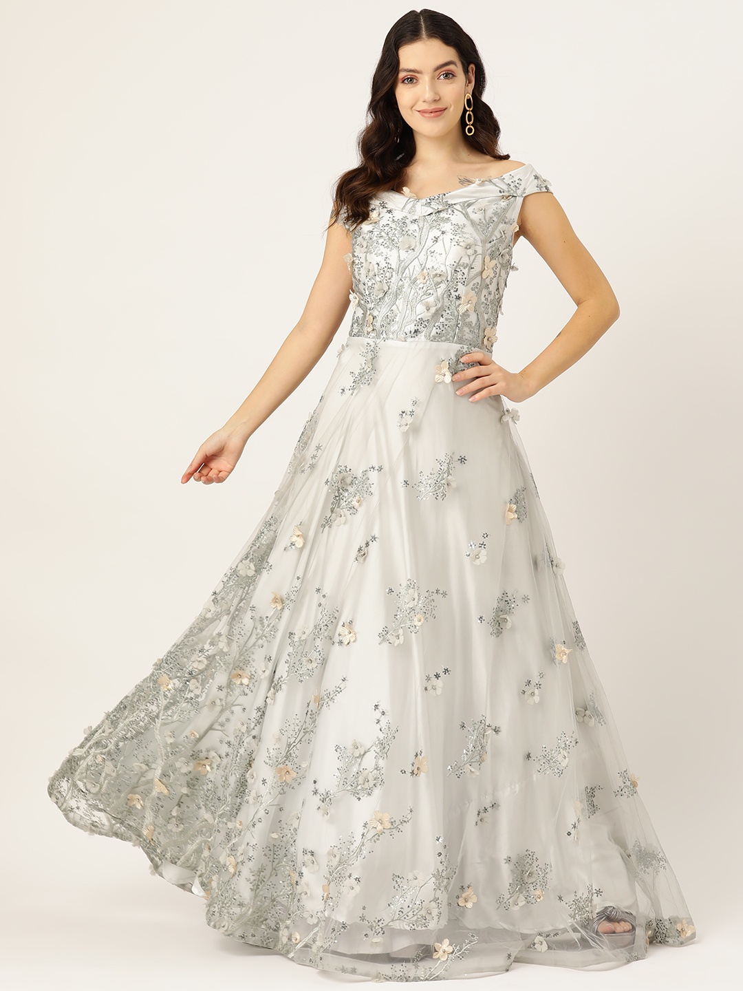 

Simaaya Floral Embellished Sequinned Ethnic Gown, Grey