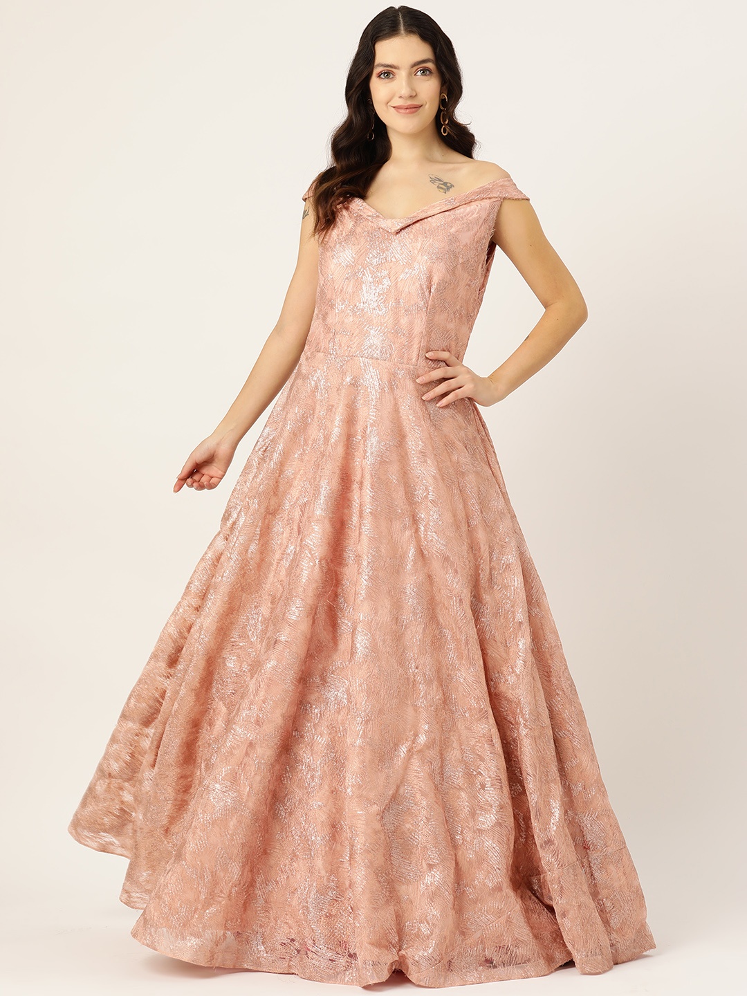 

Simaaya Abstract Embellished Sequinned Ethnic Gown, Peach