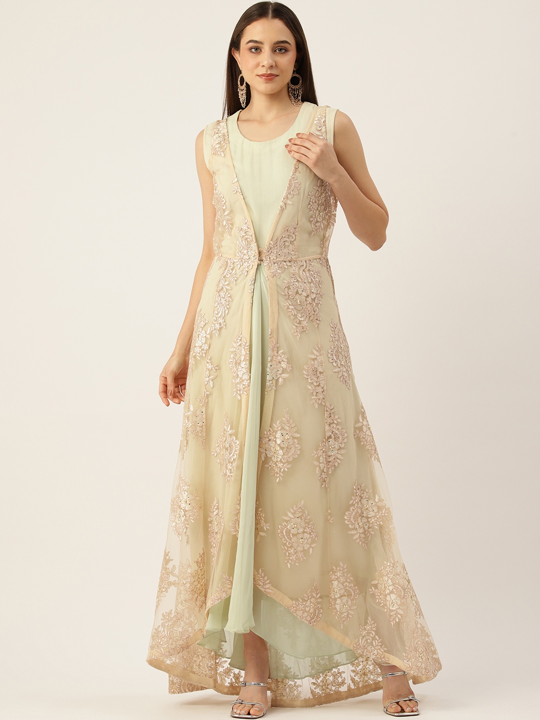 

Simaaya Ethnic Gown with Embellished Shrug, Cream