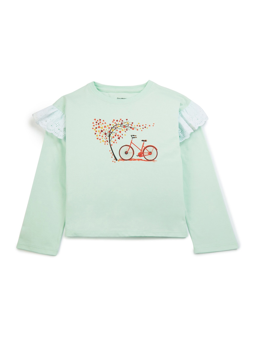 

My Milestones Girls Graphic Printed Cotton Top, Green