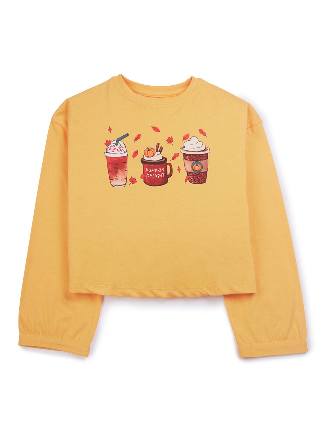 

My Milestones Girls Graphic Printed Drop Shoulder Sleeves Cotton Top, Yellow