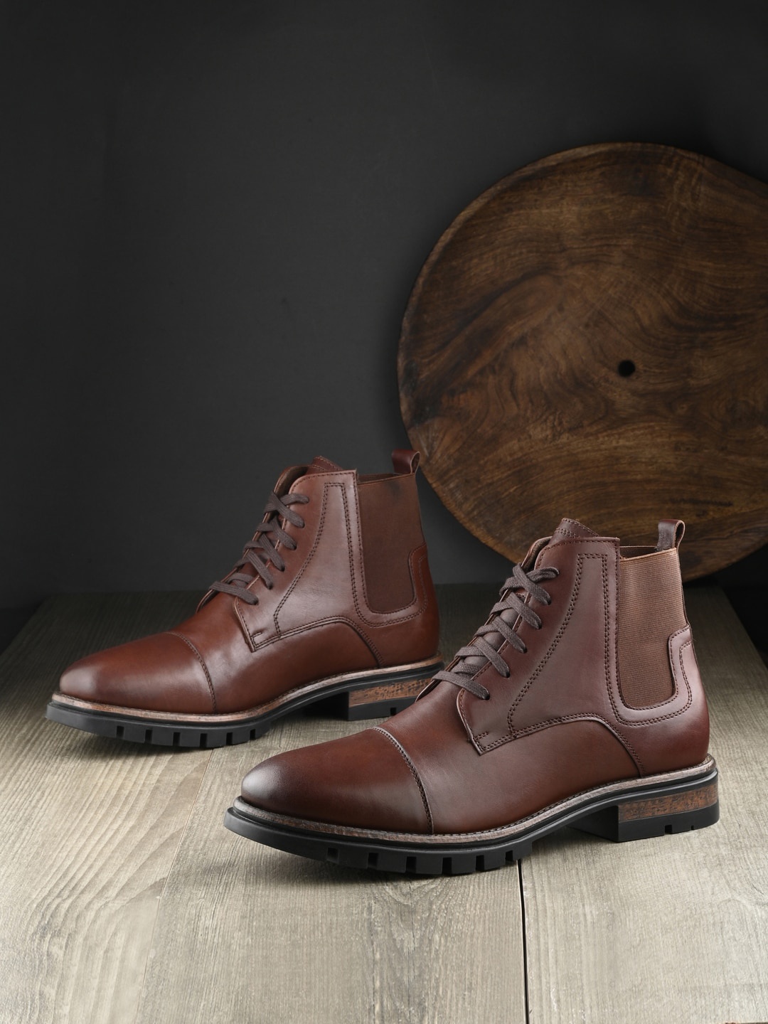 

SPYKAR Men Leather Mid-Top Regular Boots, Brown