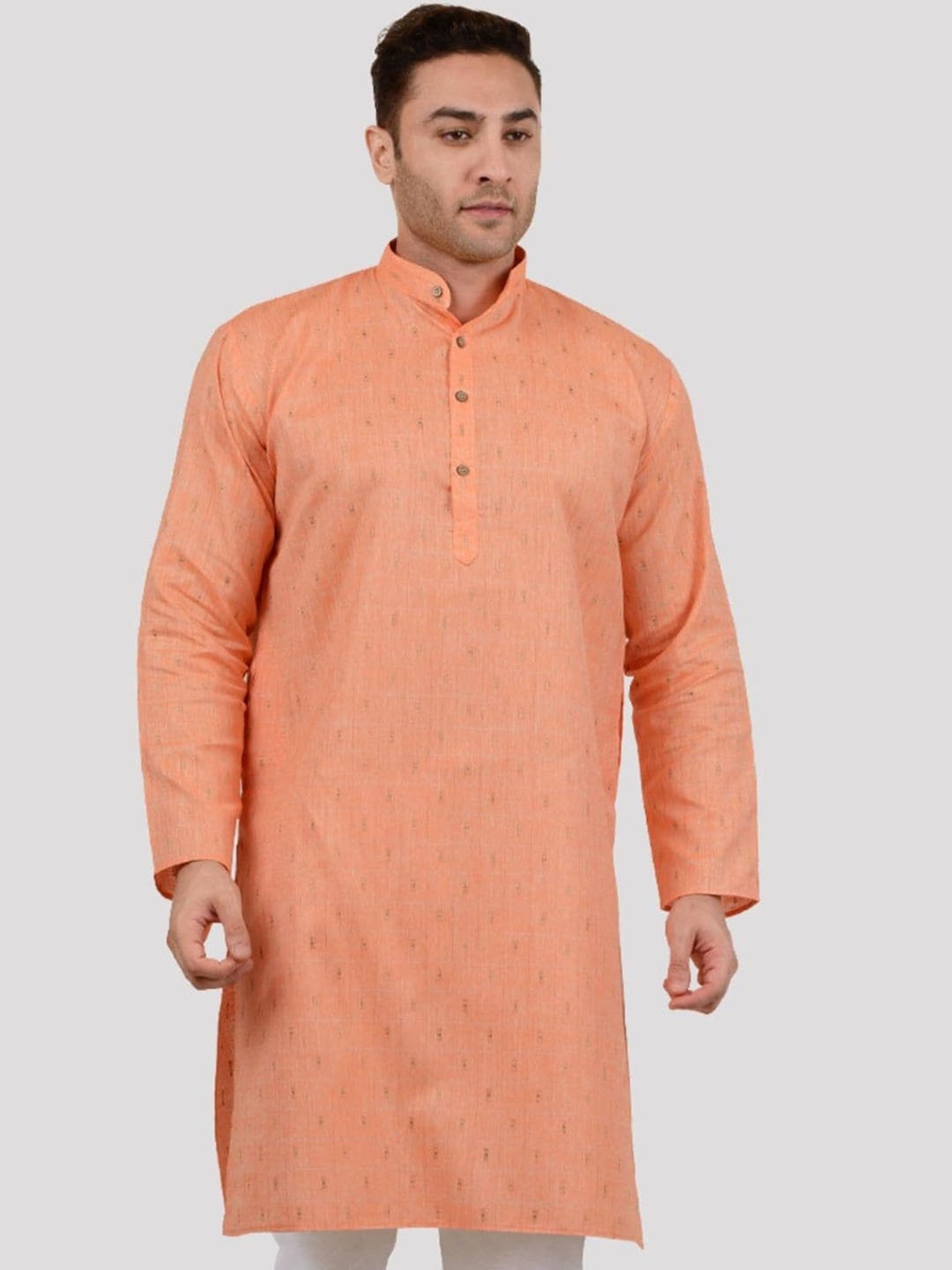 

Maharaja Band Collar Regular Fit Linen Cotton Kurta, Orange