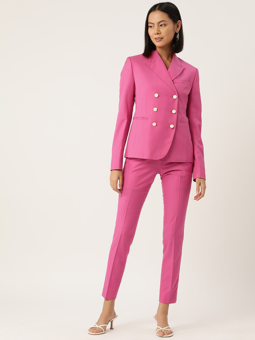 

Simaaya Printed Double-Breasted 3-Piece Linen Formal Suit, Pink