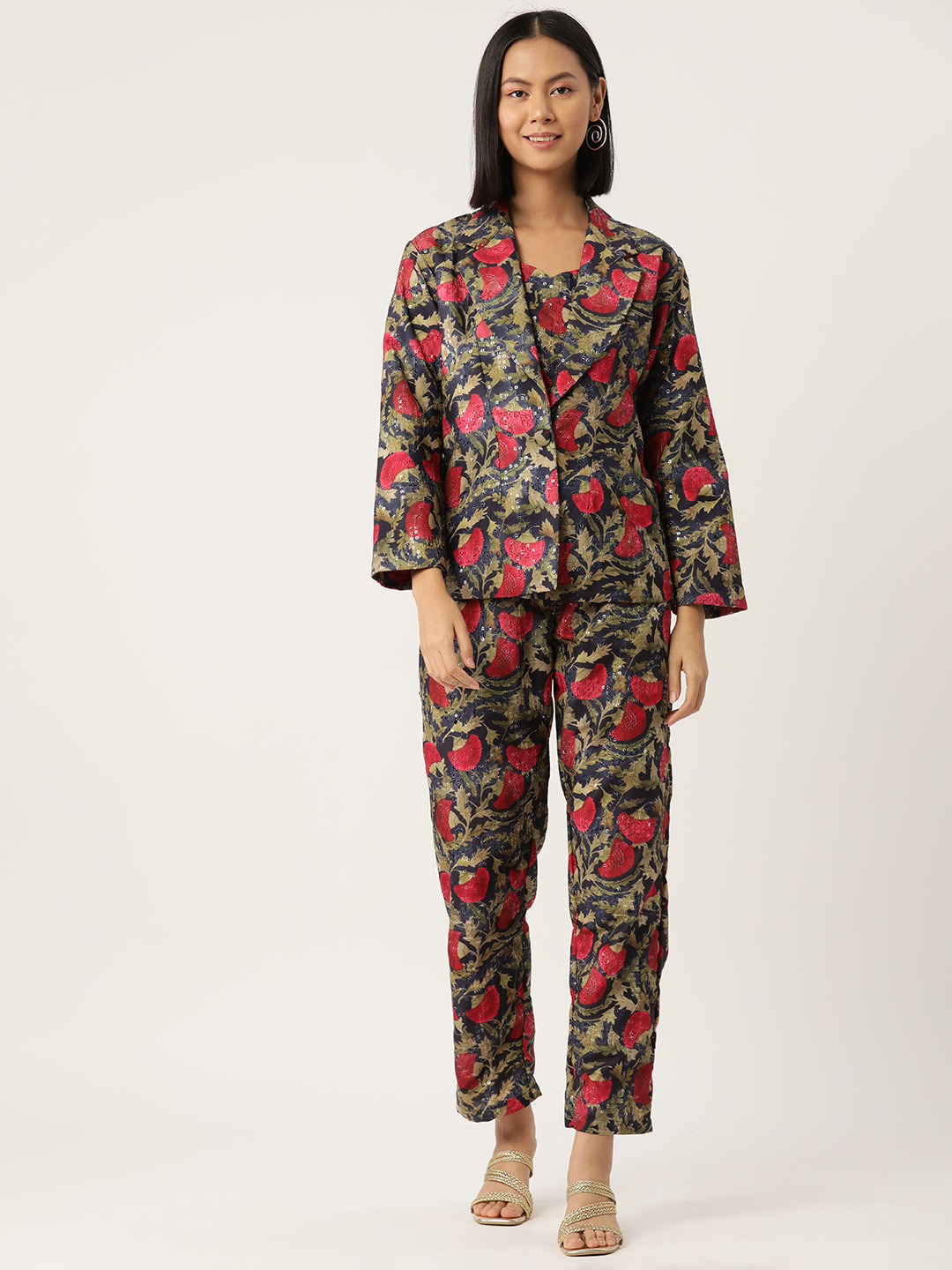 

Simaaya Floral Printed Single-Breasted 3-Piece Linen Casual Suit, Multi