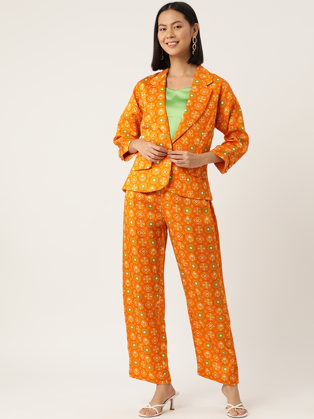 

Simaaya Printed Single-Breasted 3-Piece Linen Casual Suit, Orange