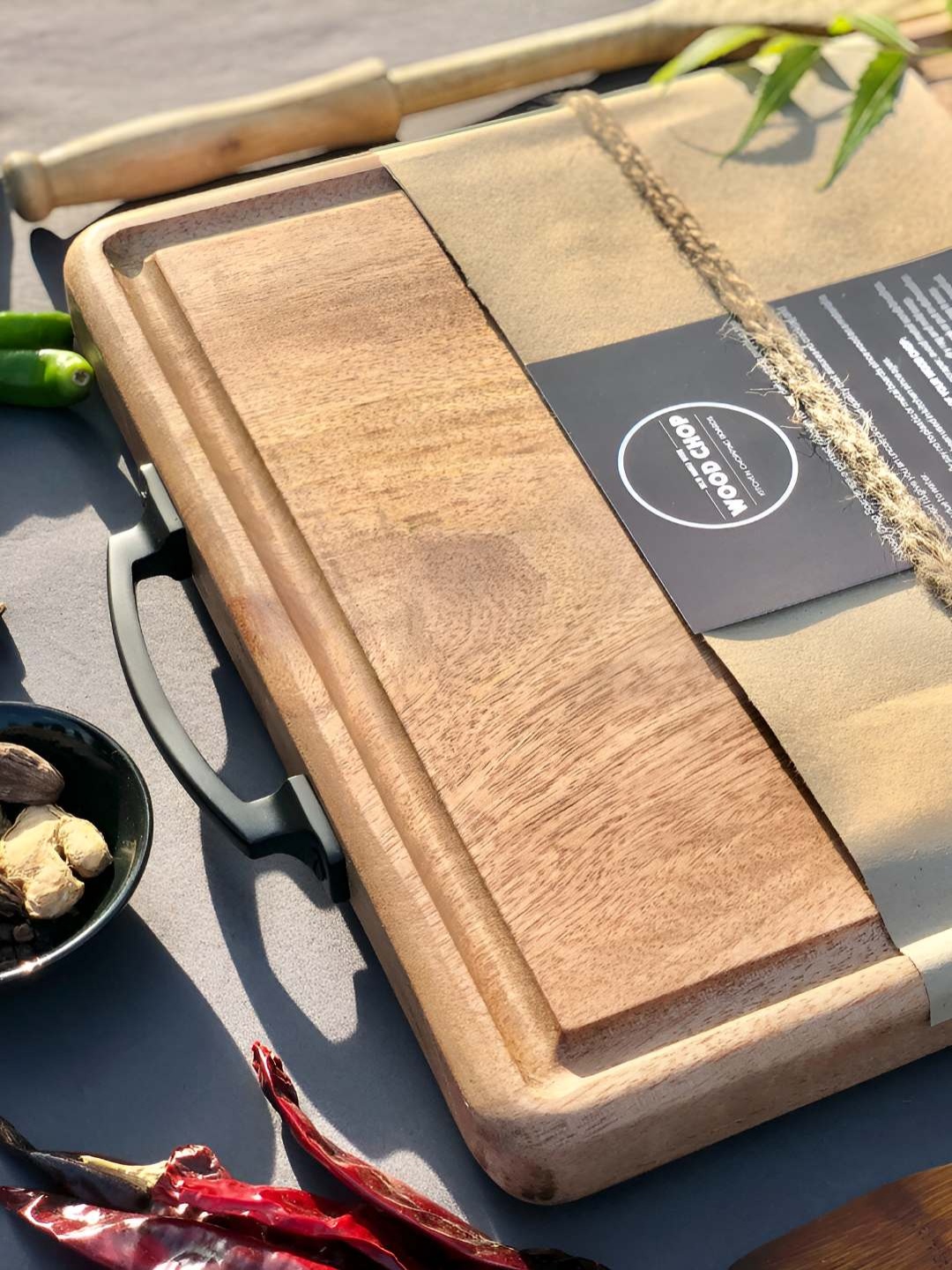 

Wood Chop Mango Juice Groove Beige Reversible Wooden Chopping Board