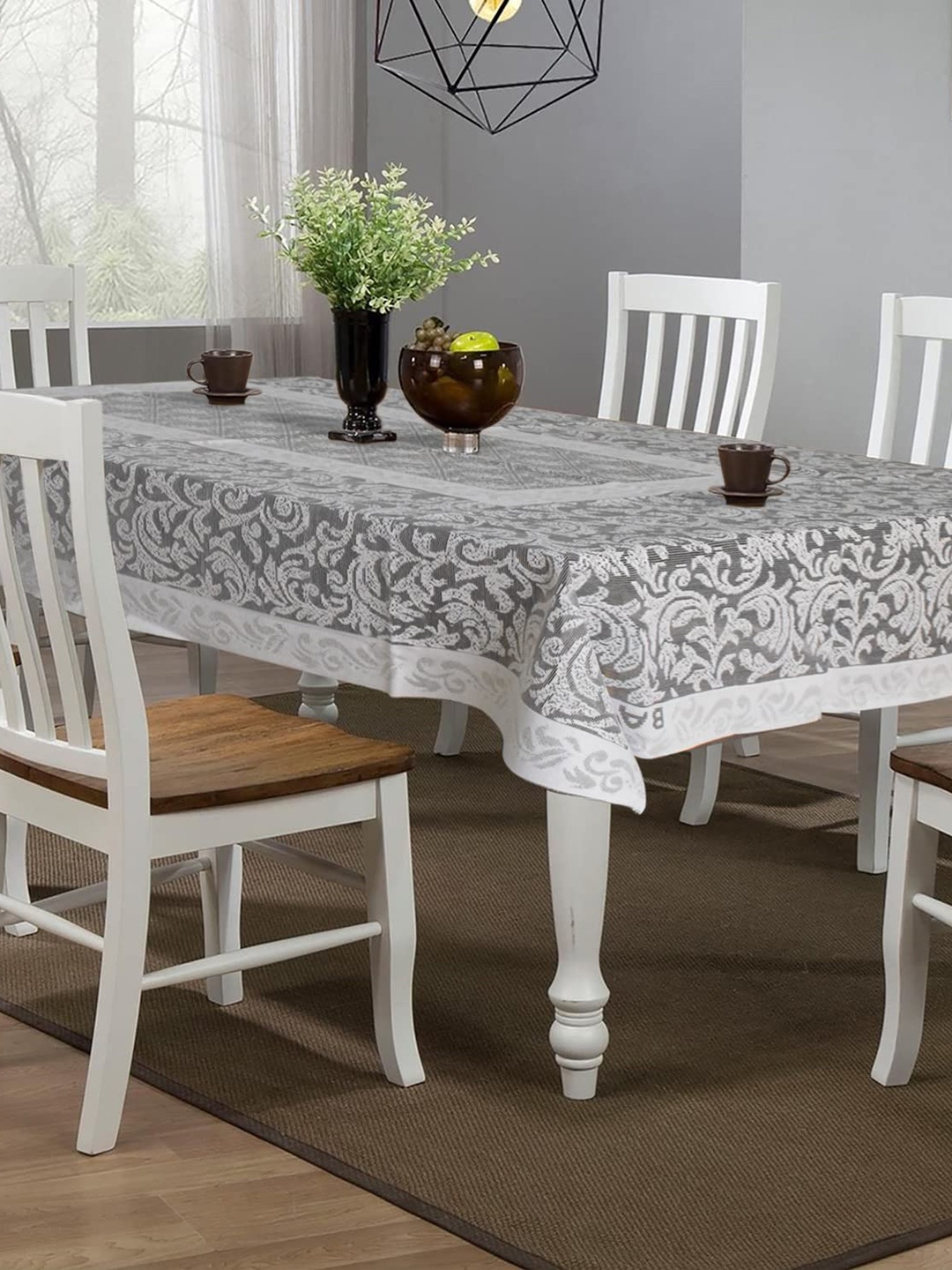 

Dakshya Industries Grey Floral Self-Design Cotton 6-Seater Rectangle Table Cover