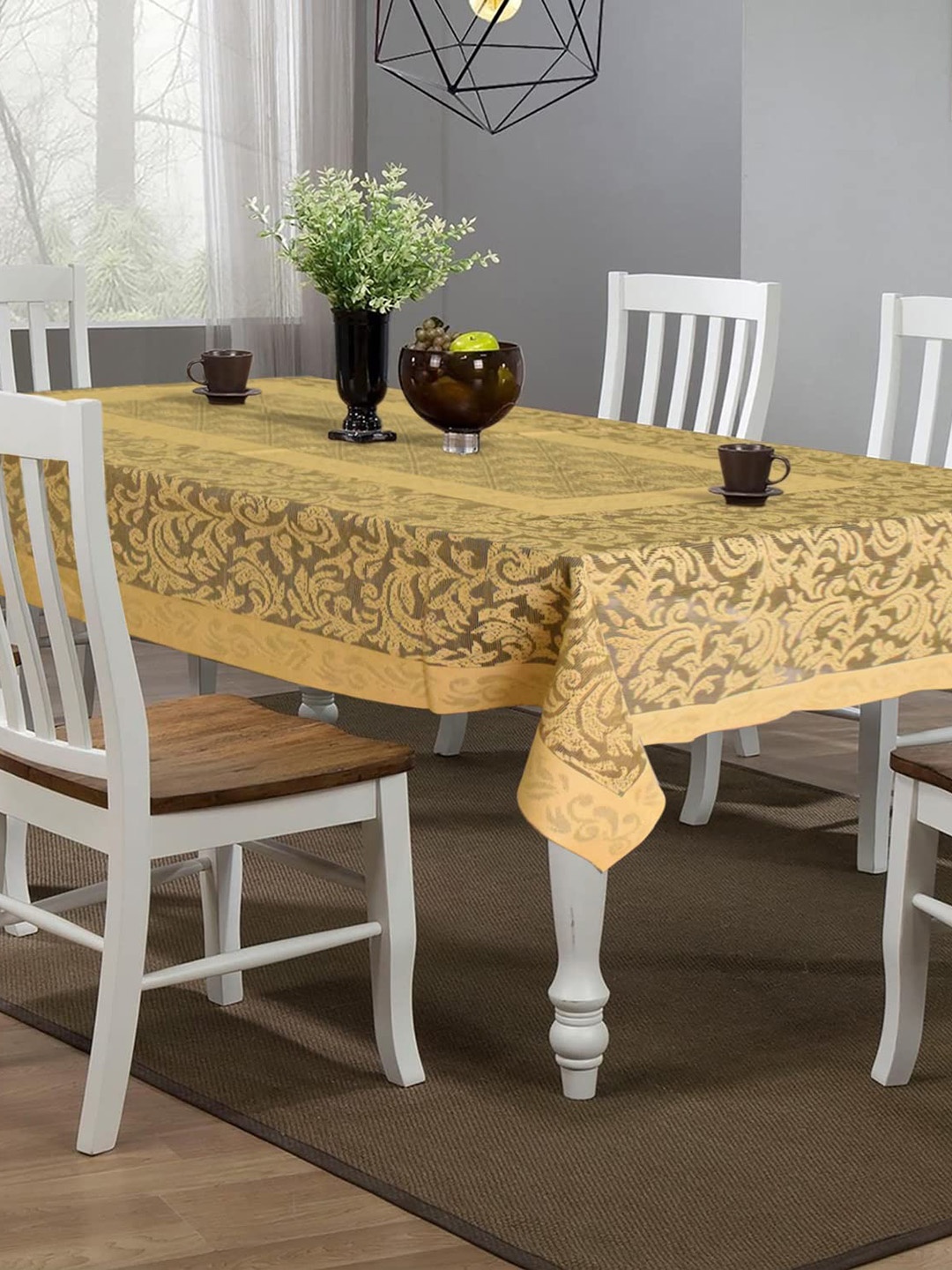 

Dakshya Industries Yellow Floral Self-Design Cotton 6-Seater Rectangle Table Cover