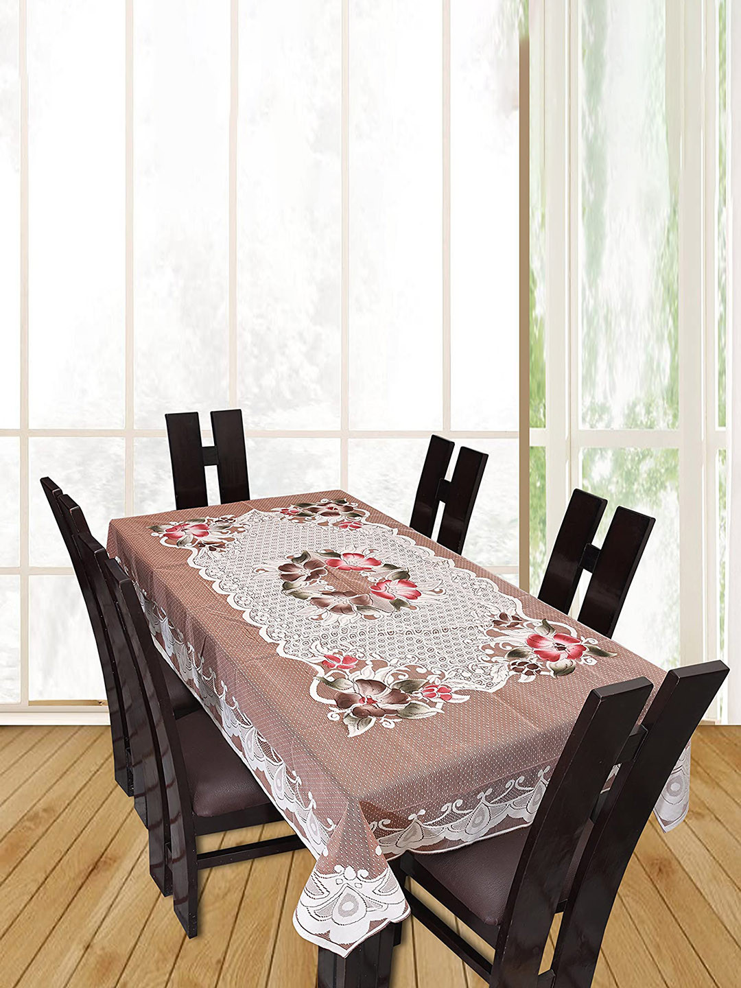 

Dakshya Industries Brown Floral Self-designed Cotton 6-seater Table Cover