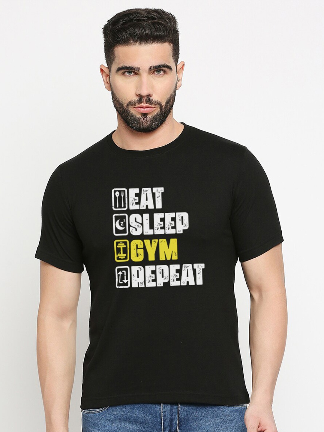 

MOD ECRU Unisex Typography Printed Cotton Regular Fit T-shirt, Black