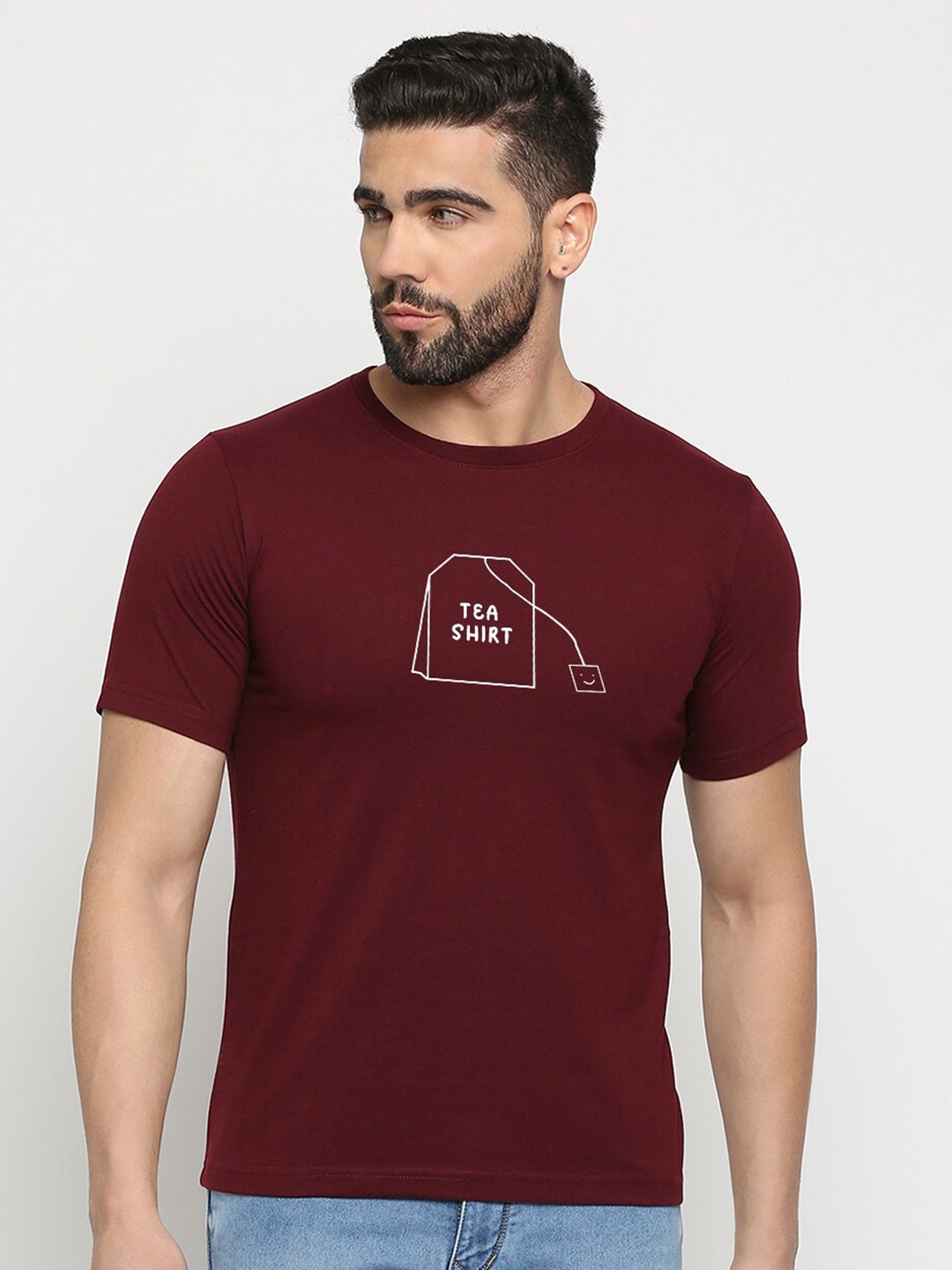 MOD ECRU Unisex Typography Printed Cotton Regular Fit T-shirt, Maroon