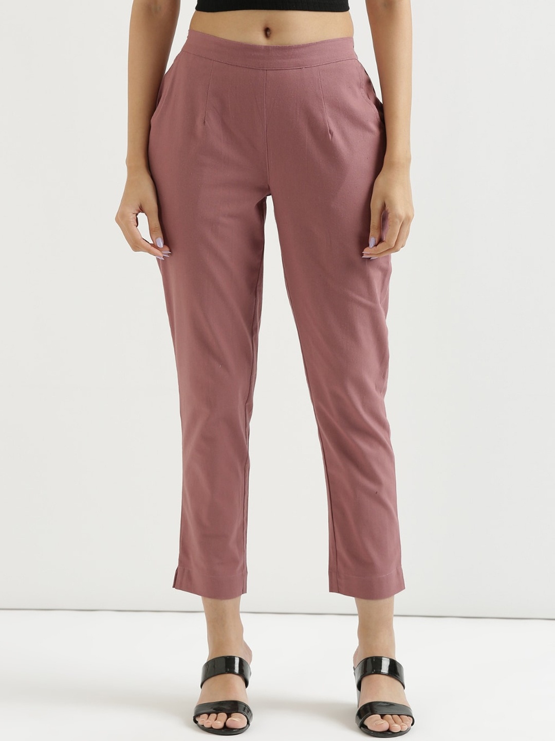 

SAADAA Women Mid-Rise Cotton Trousers, Rose
