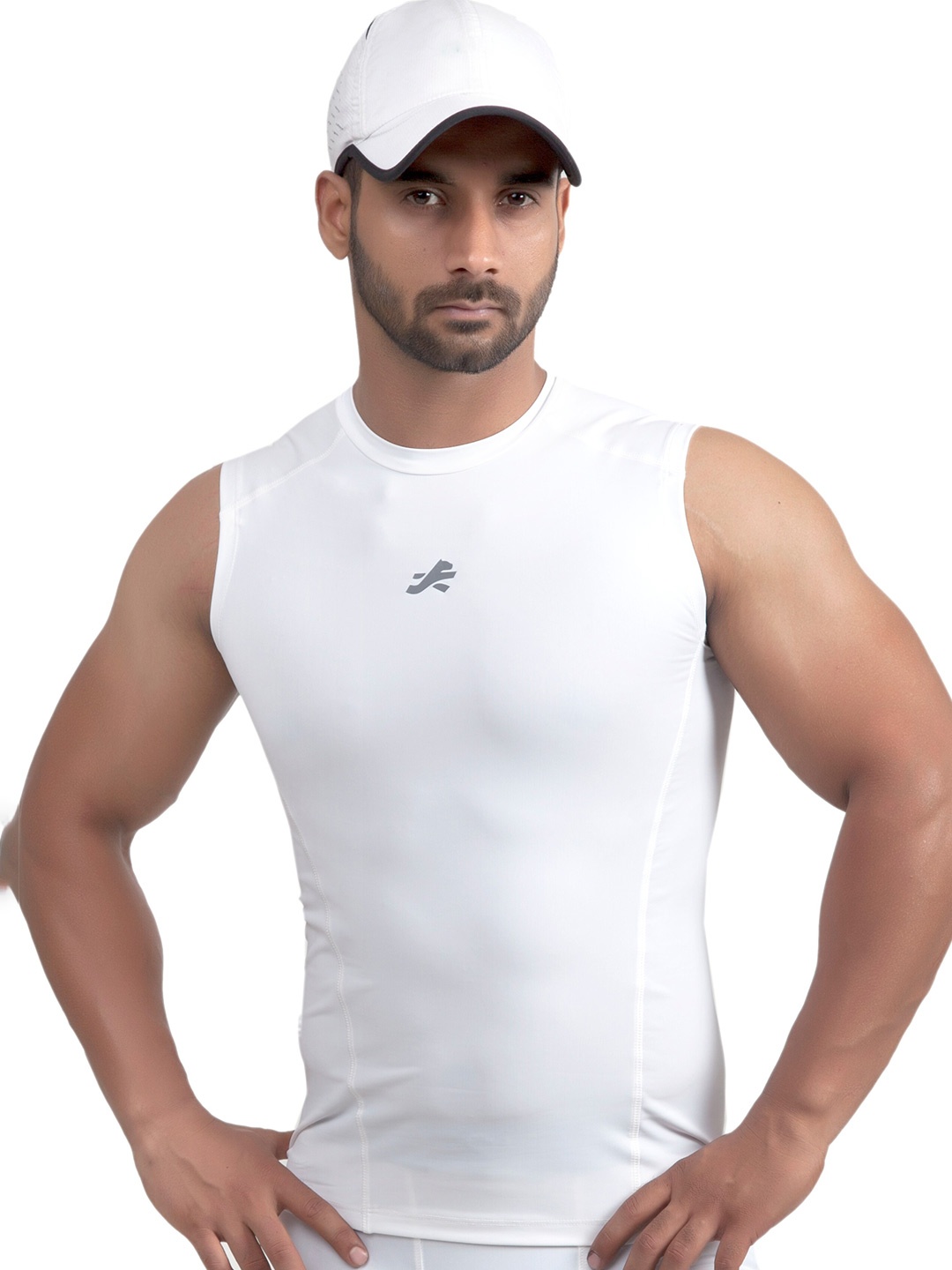 

REDESIGN Sleeveless Moisture Wicking Compression Dry-Fit T-shirt, White