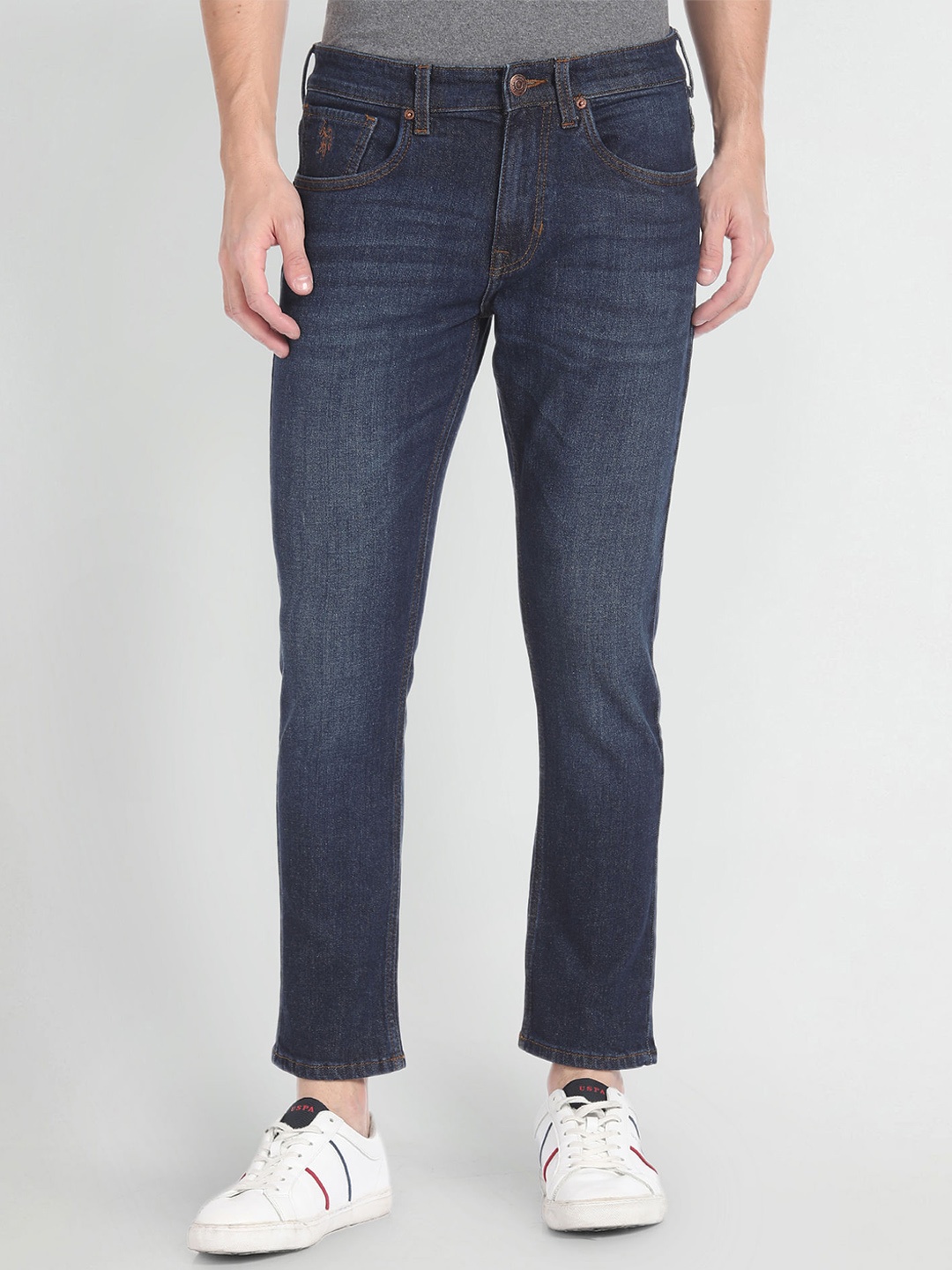 

U.S. Polo Assn. Denim Co. Men Tapered Fit Clean Look Light Fade Cropped Jeans, Blue