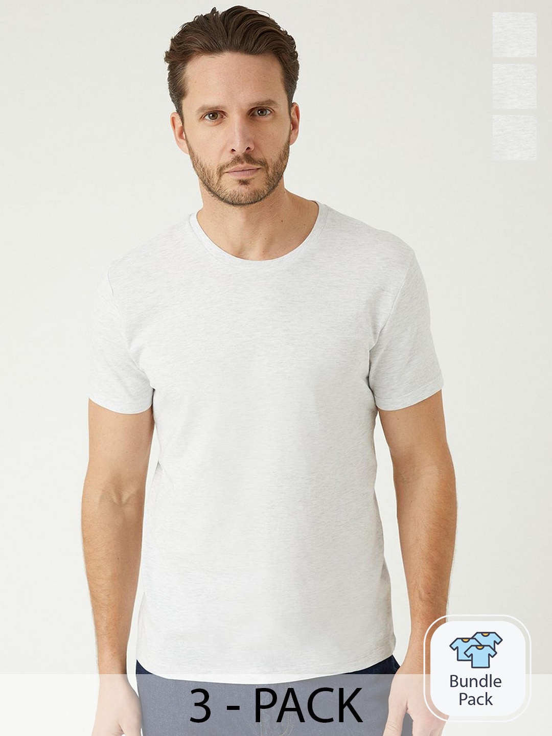 

Burton Men 3 Pack Crew Neck Pure Cotton T-shirt, Grey melange