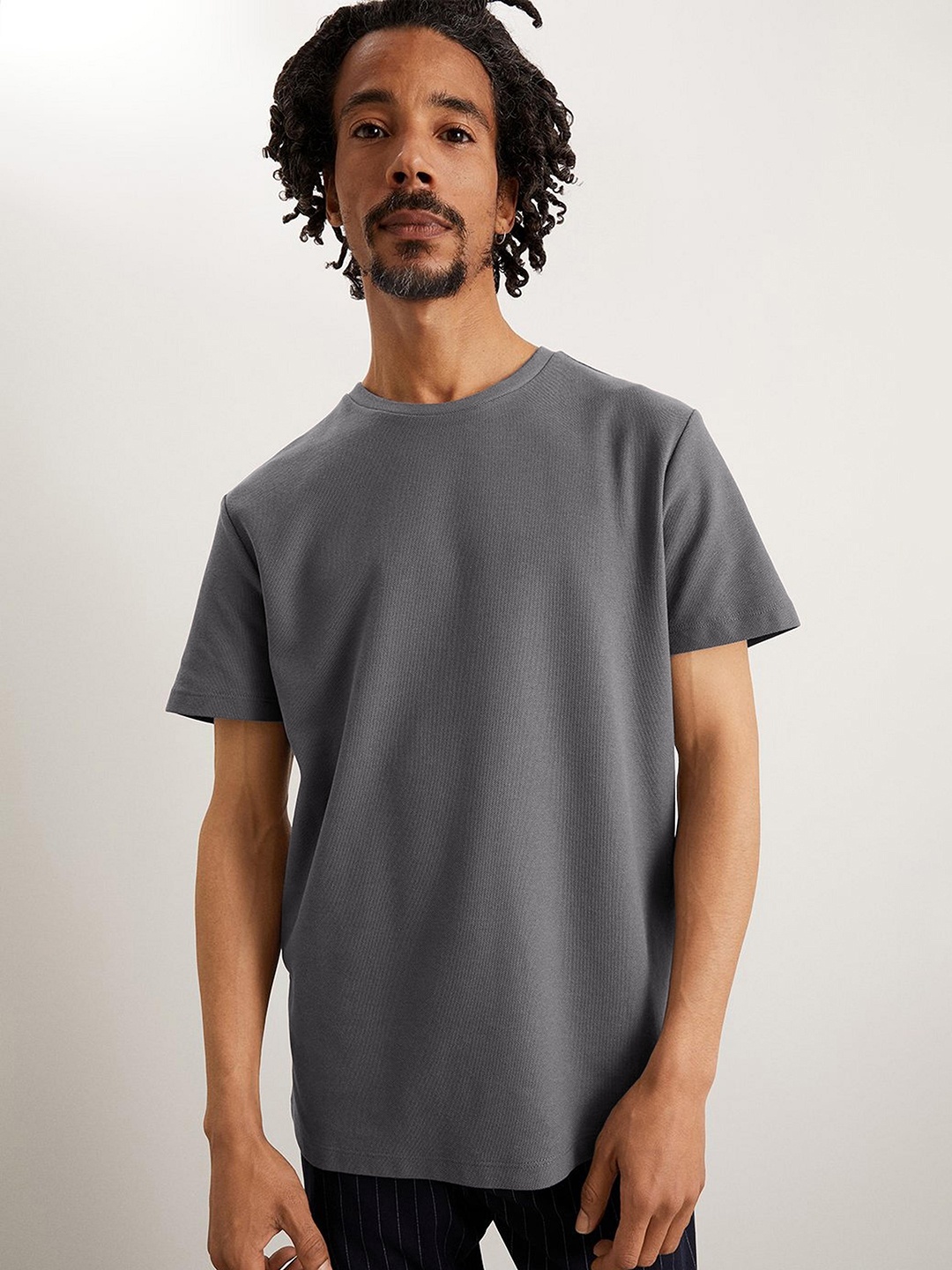 

Burton Men Pique Crew Neck Pure Cotton T-shirt, Grey
