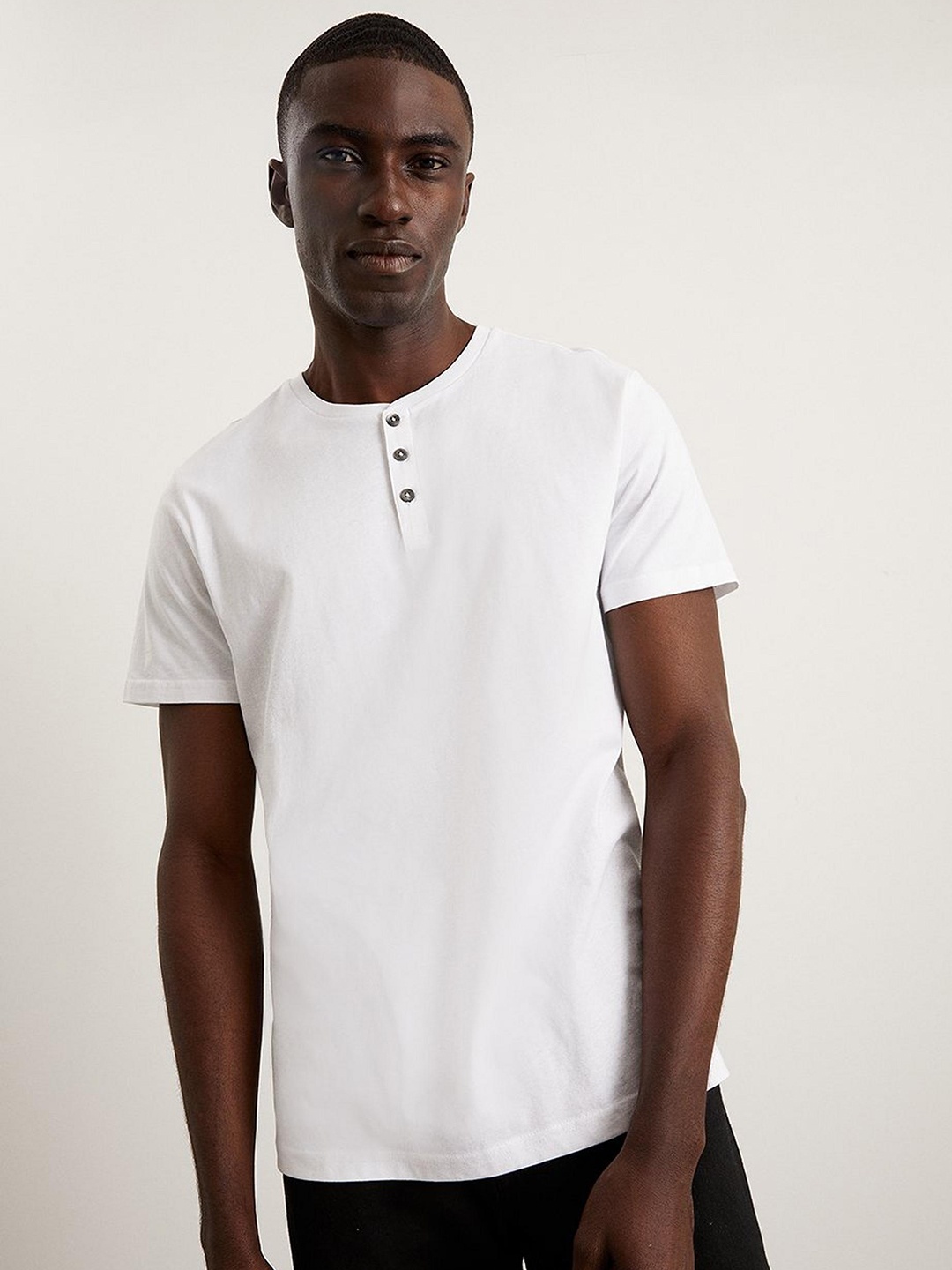 

Burton Men Grandad Neck Pure Cotton T-shirt, White