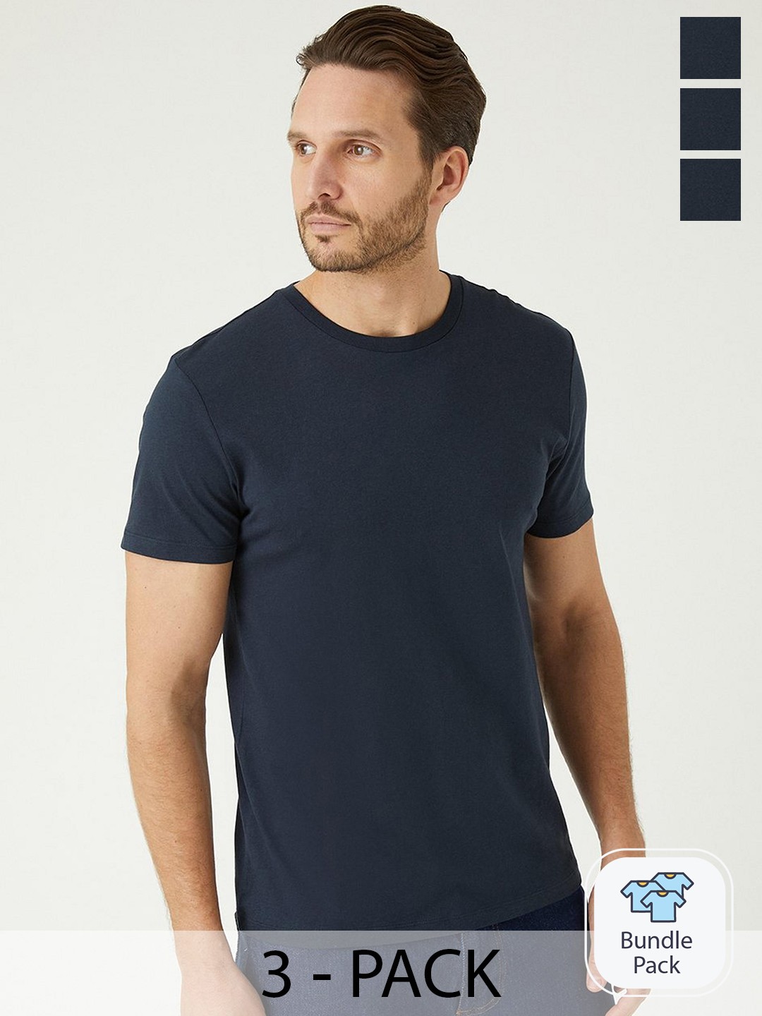

Burton Men 3 Pack Crew Neck Pure Cotton T-shirt, Navy blue