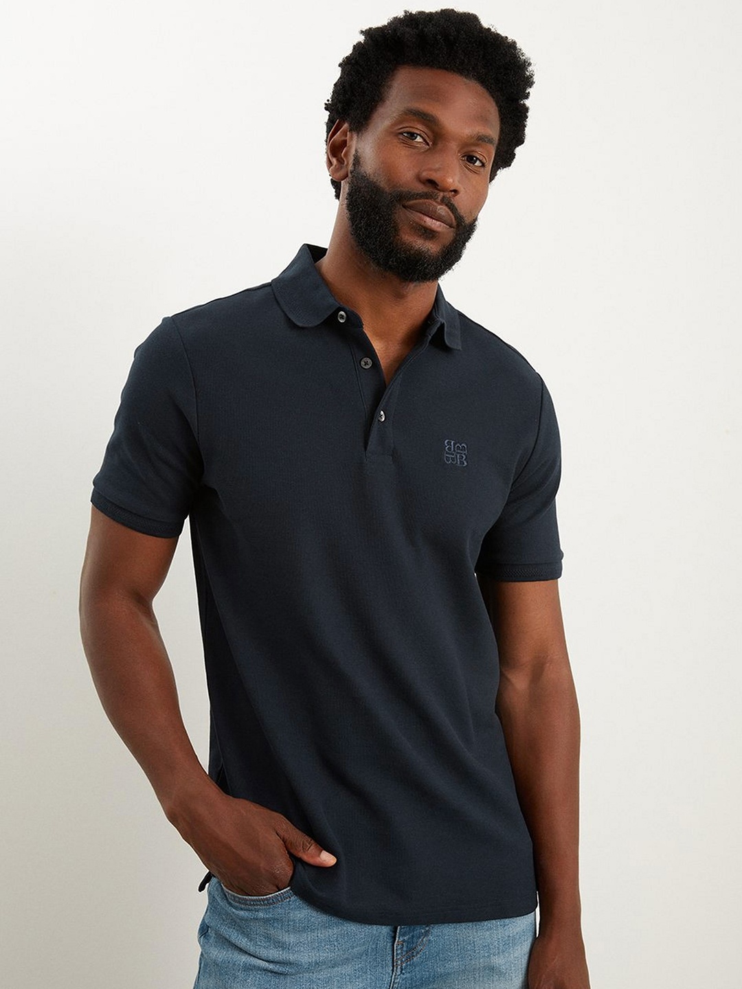 

Burton Men Embroidered Pique Polo Collar Pure Cotton T-shirt, Navy blue