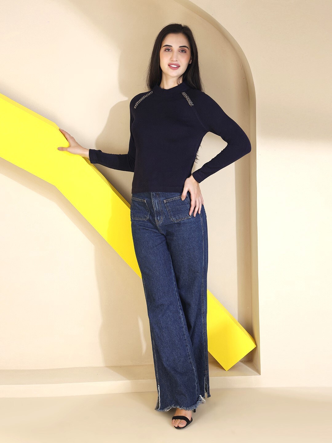 

Chemistry Embellished Pullover Sweater, Navy blue