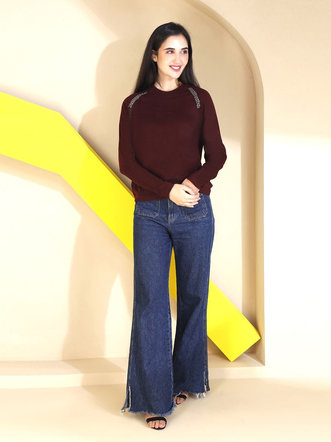 

Chemistry Embellished Pullover Sweater, Maroon