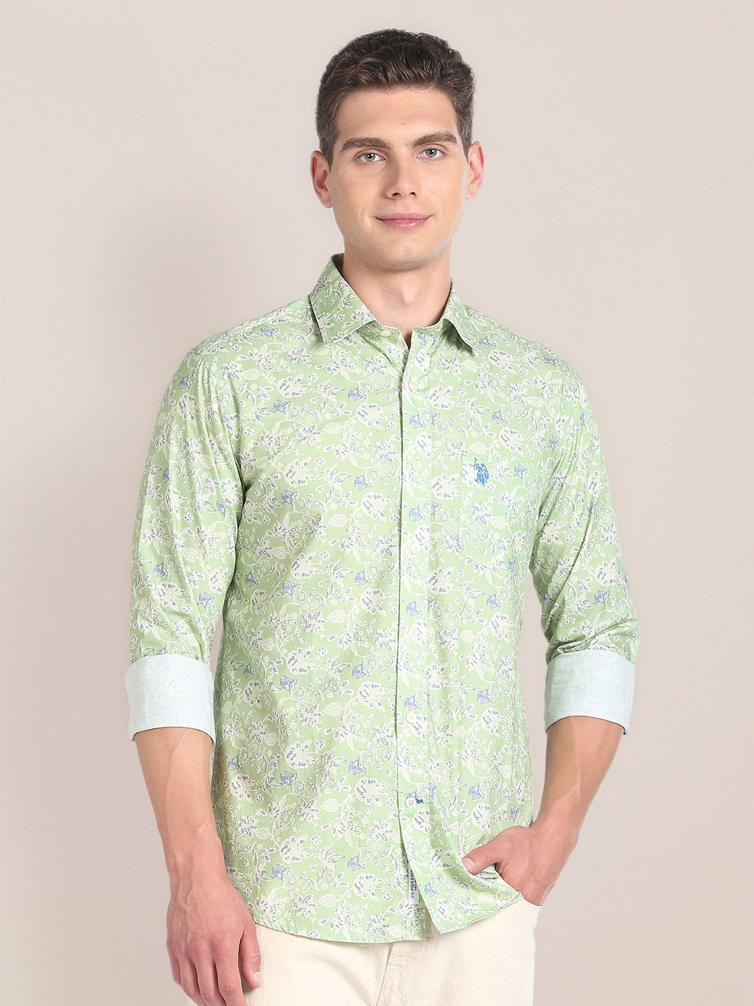 

U.S. Polo Assn. Floral Printed Pure Cotton Casual Shirt, Green