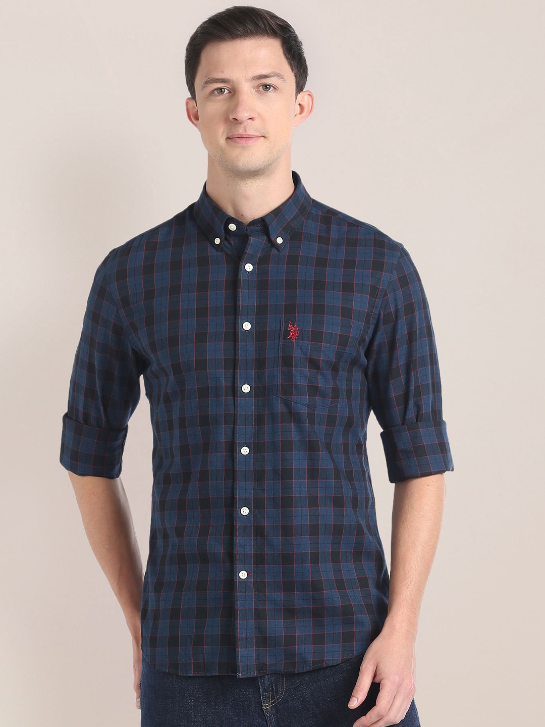 

U.S. Polo Assn. Button-Down Collar Tartan Check Casual Pure Cotton Shirt, Blue