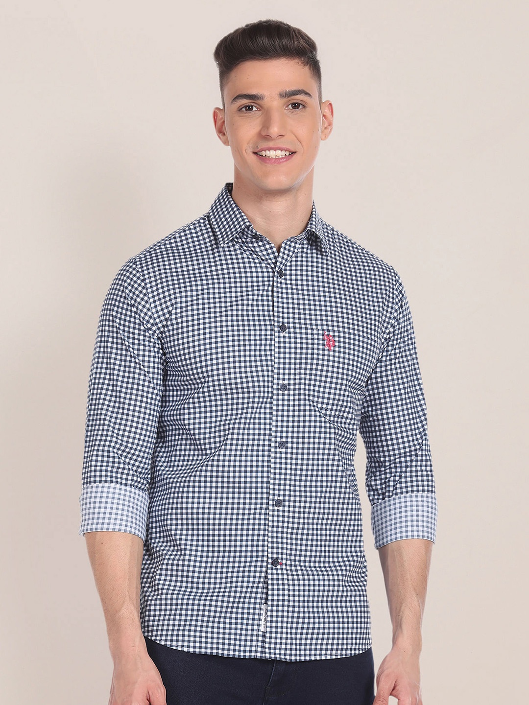 

U.S. Polo Assn. Gingham Checks Pure Cotton Casual Shirt, Blue