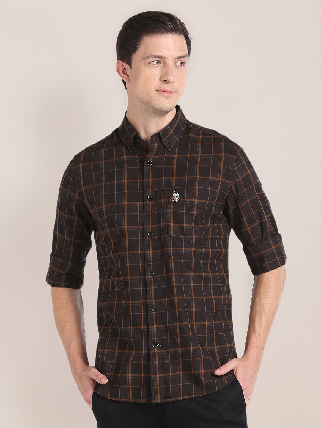 

U.S. Polo Assn. Tartan Checked Button-Down Collar Casual Shirt, Brown