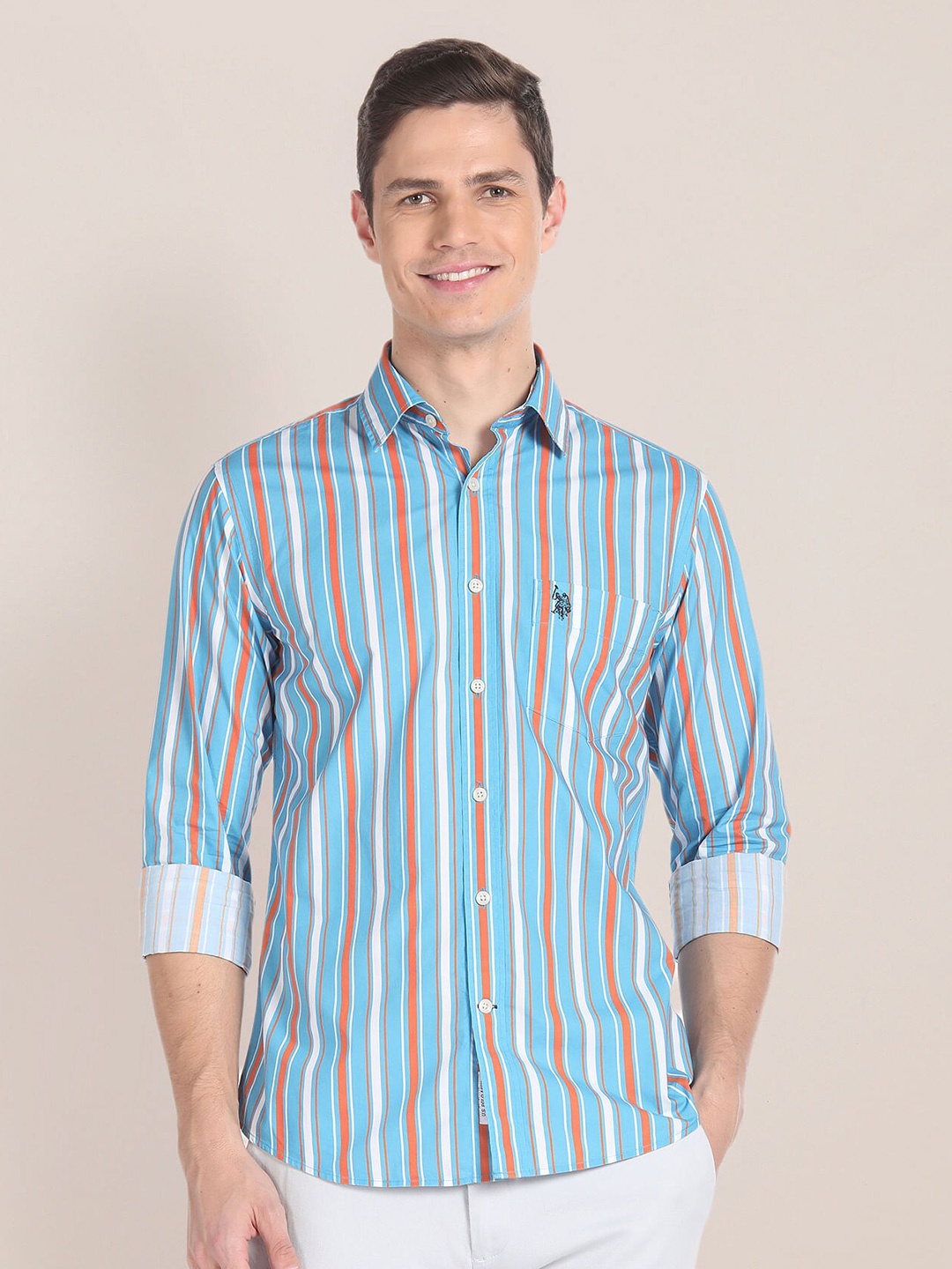 

U.S. Polo Assn. Vertical Striped Pure Cotton Casual Shirt, Blue