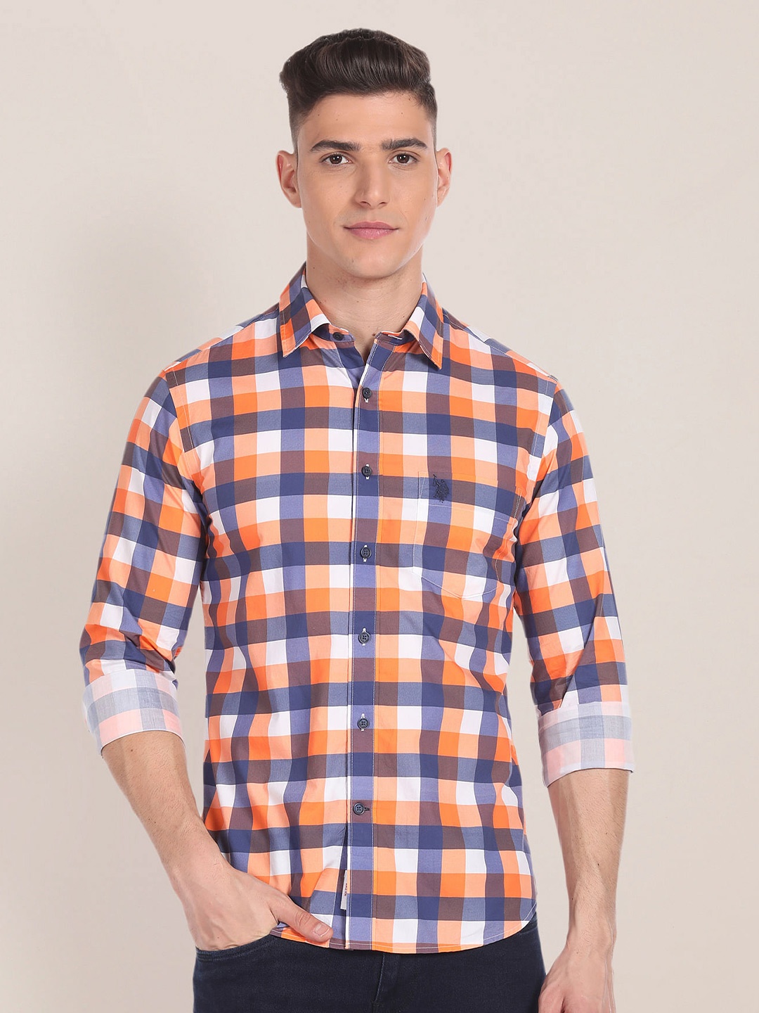 

U.S. Polo Assn. Buffalo Checked Pure Cotton Casual Shirt, Orange