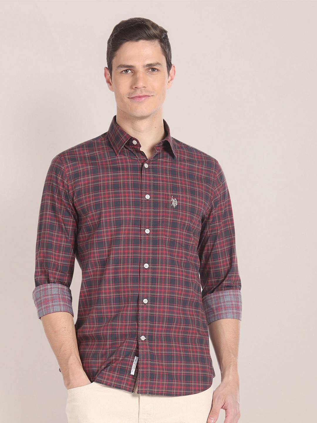 

U.S. Polo Assn. Spread Collar Tartan Check Casual Pure Cotton Shirt, Brown