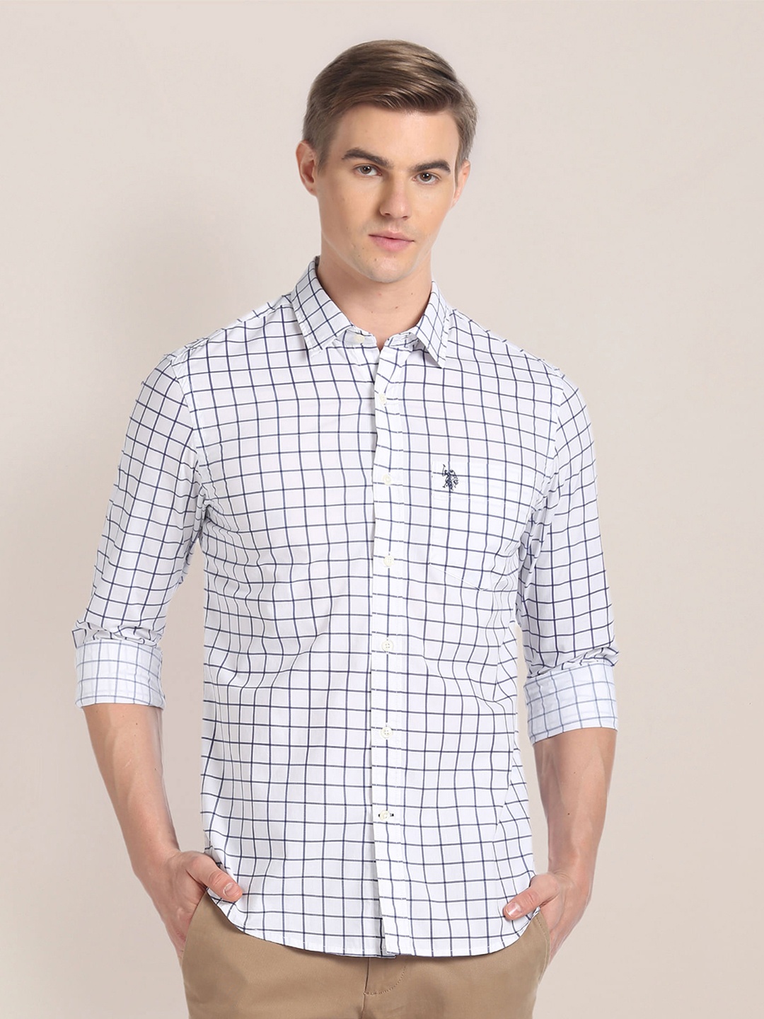 

U.S. Polo Assn. Windowpane Checked Casual Shirt, White