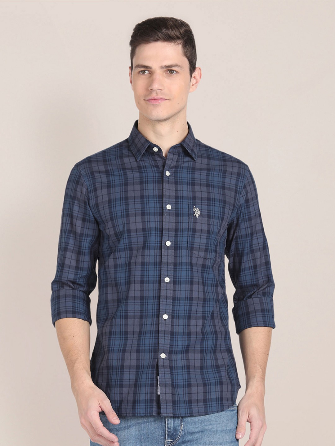 

U.S. Polo Assn. Slim Fit Tartan Checked Casual Shirt, Blue