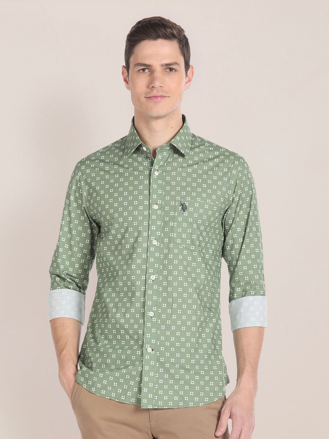 

U.S. Polo Assn. Floral Printed Long Sleeve Casual Shirt, Green
