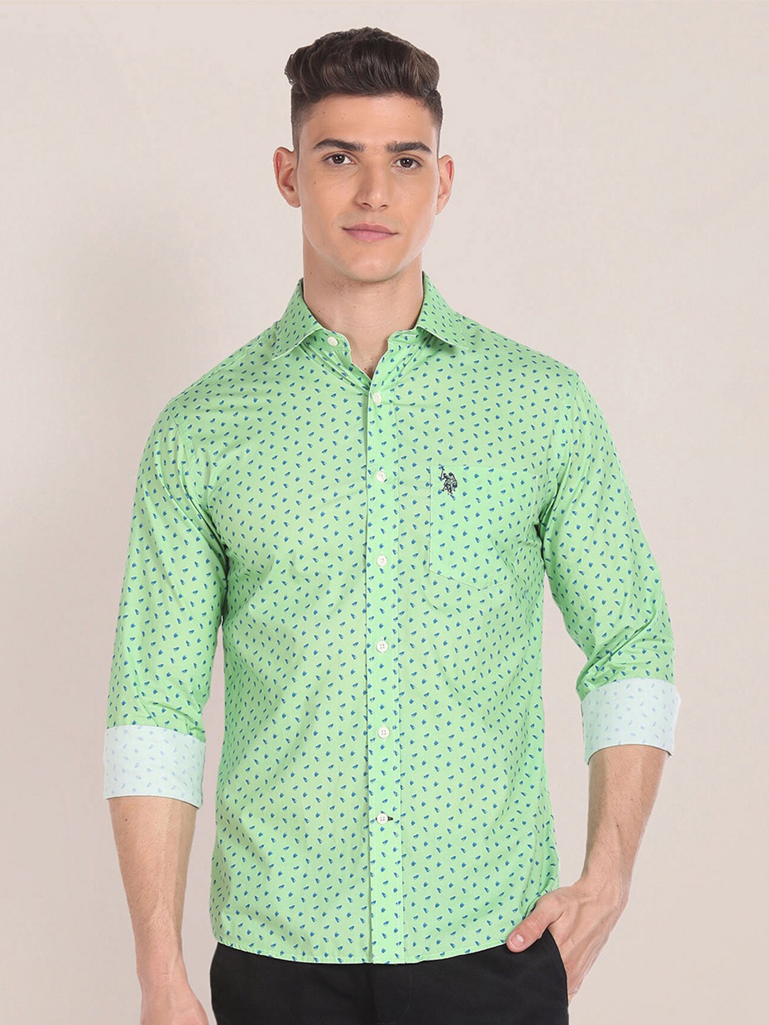 

U.S. Polo Assn. Micro Ditsy Printed Cotton Casual Shirt, Green